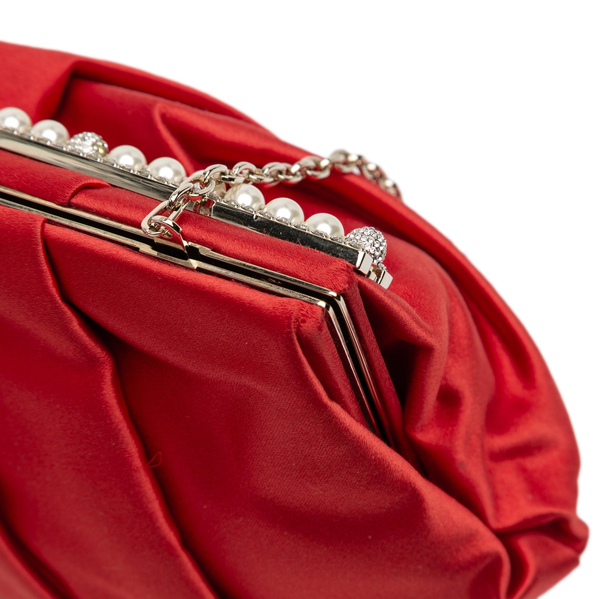 Valentino Satin Pearl Embellished Frame Clutch on Chain