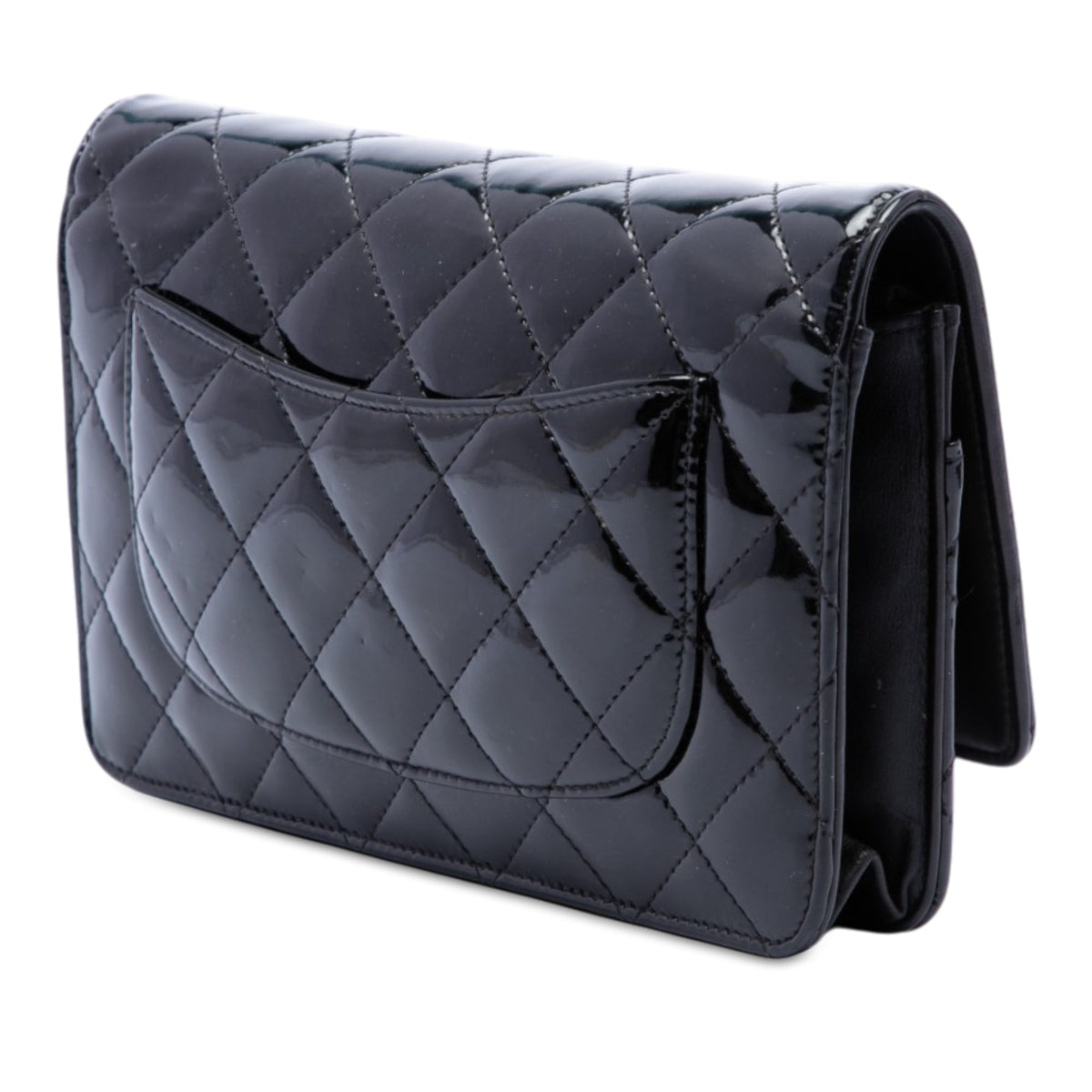 Chanel CC Quilted Patent Wallet On Chain — Black
