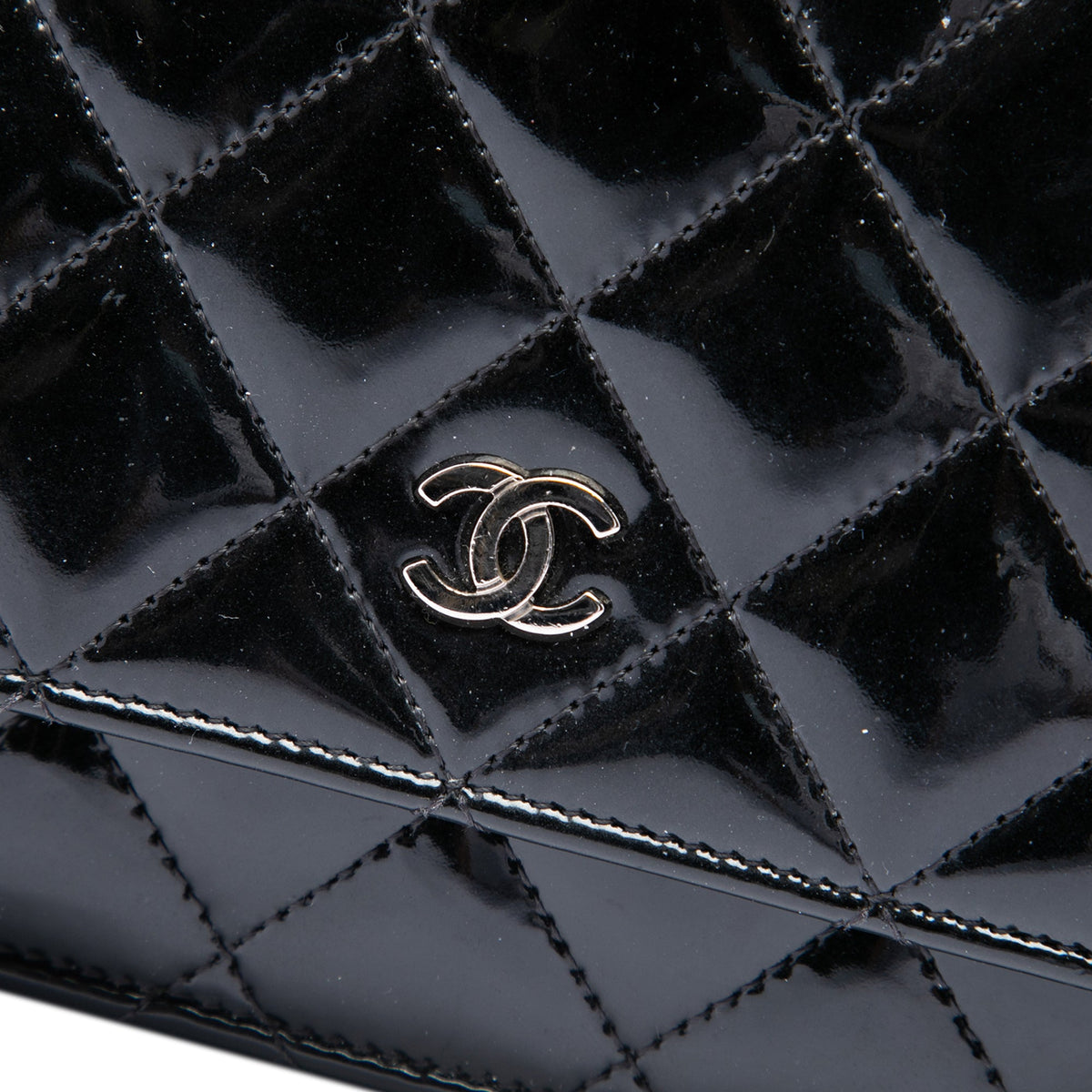 Chanel CC Quilted Patent Wallet On Chain — Black