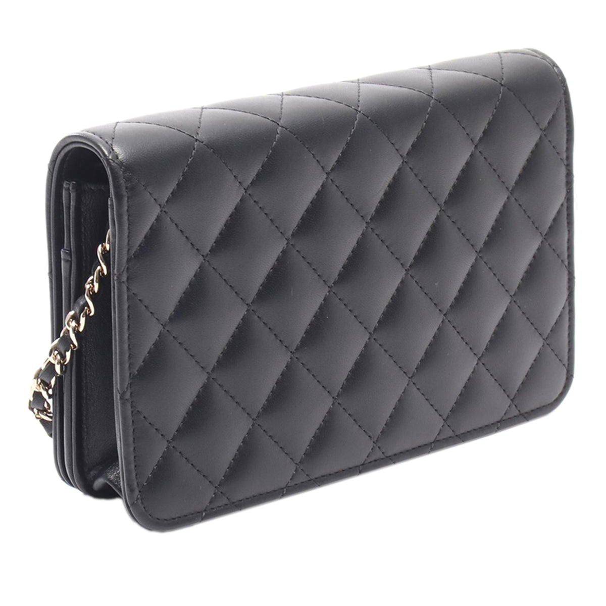 Chanel Bicolor Quilted Lambskin Camellia Wallet on Chain — Black