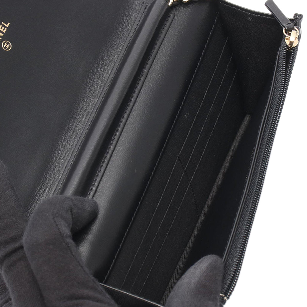 Chanel Bicolor Quilted Lambskin Camellia Wallet on Chain — Black