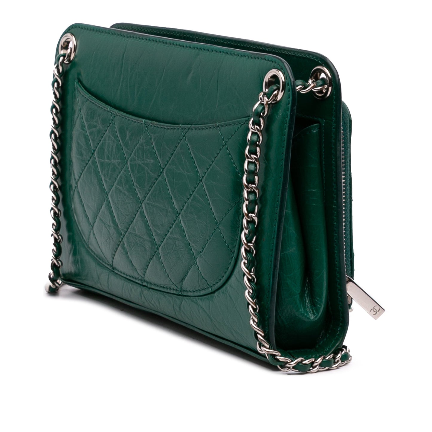 Chanel CC Quilted Crinkled Calfskin Front Pocket Crossbody