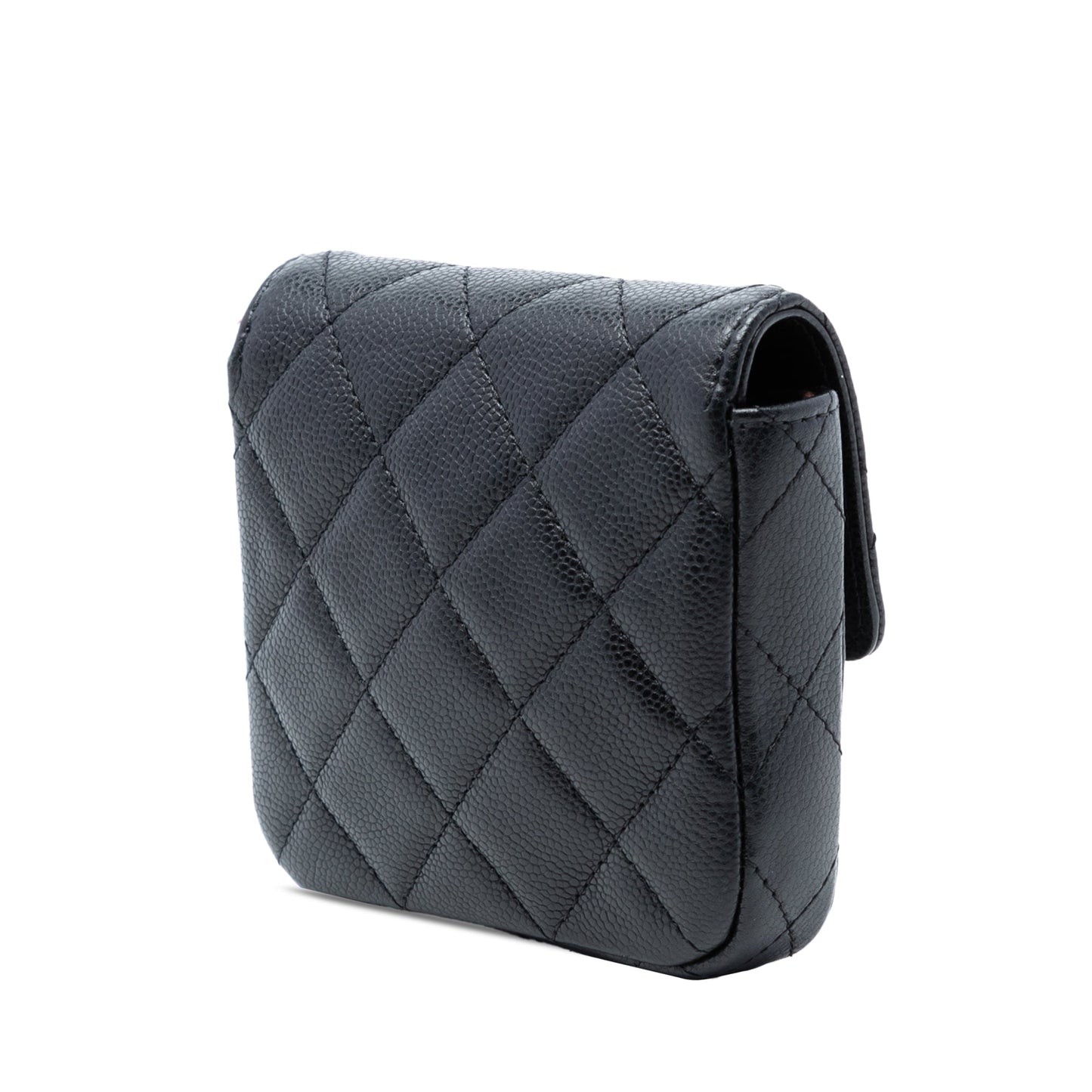 CC Quilted Caviar Flap Card Holder On Chain