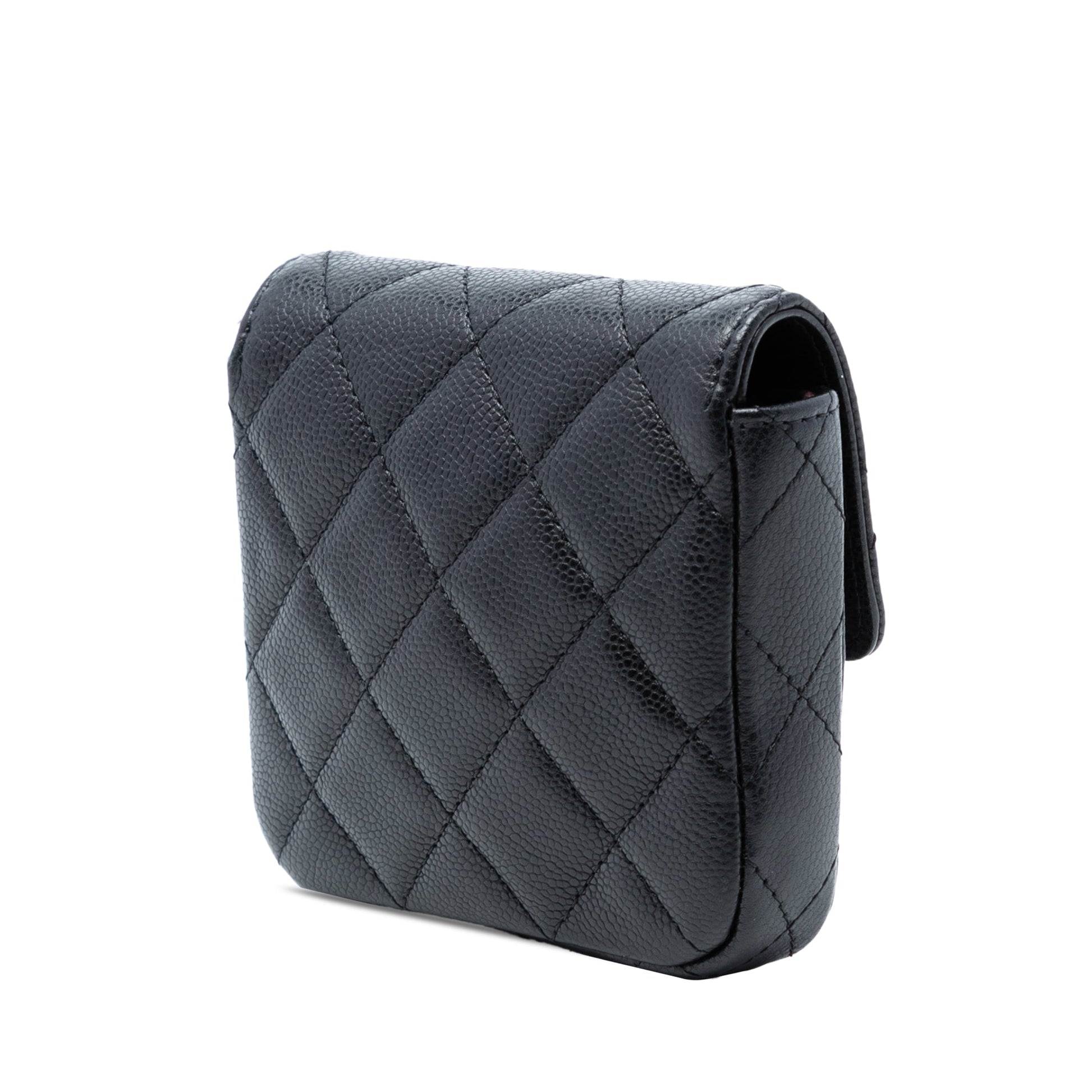 CC Quilted Caviar Flap Card Holder On Chain