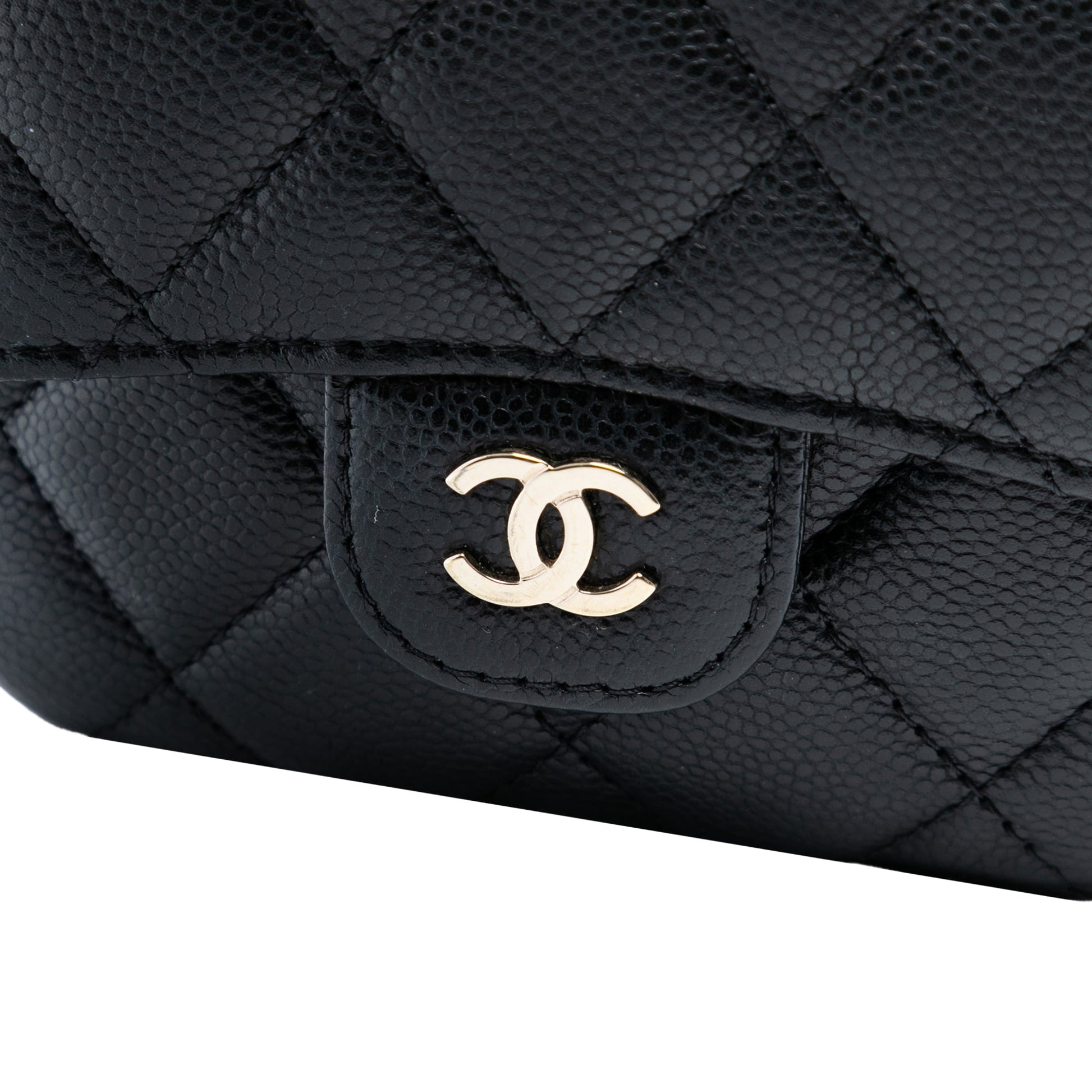 CC Quilted Caviar Flap Card Holder On Chain