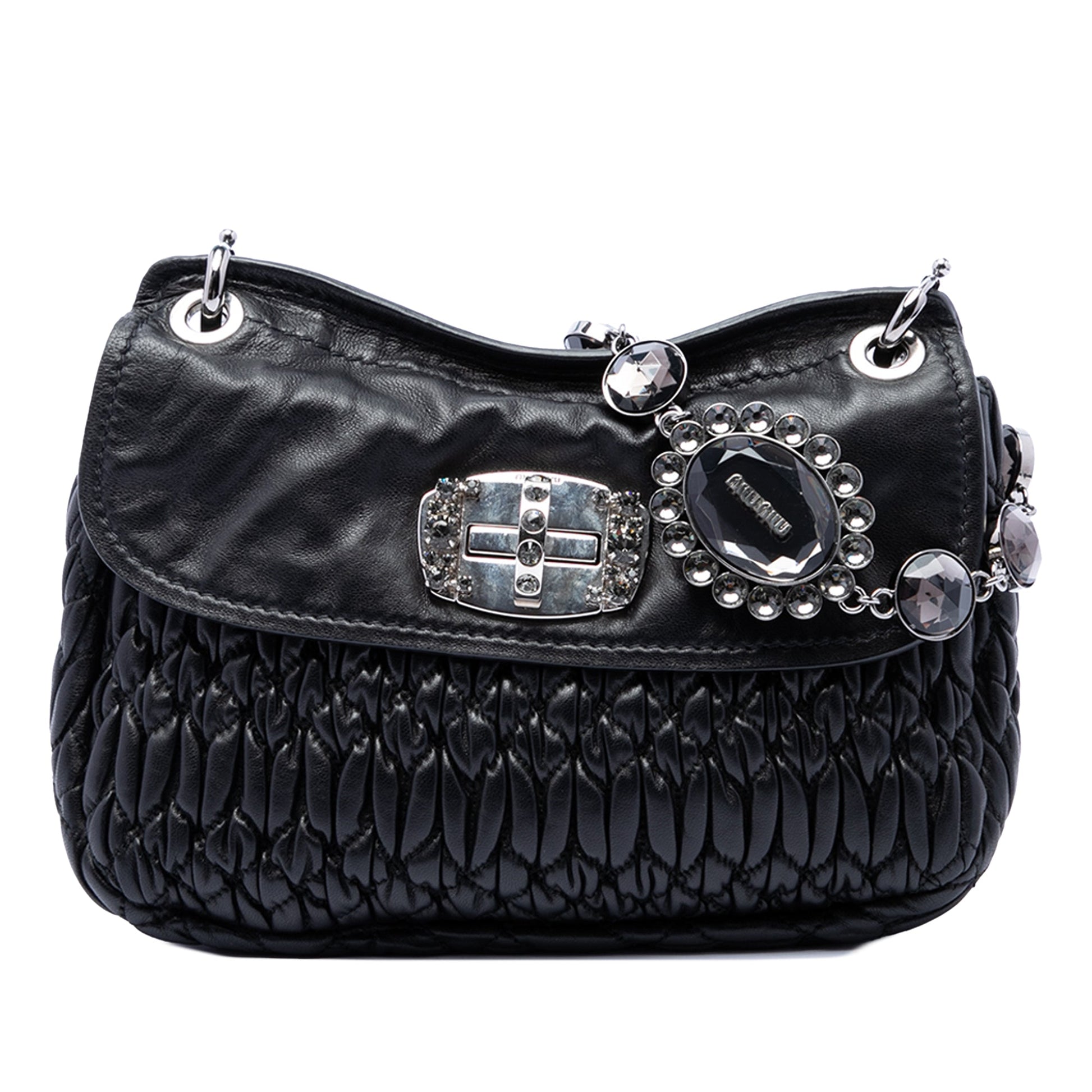 Miu Miu Matelasse Nappa Crystal Chain Crossbody