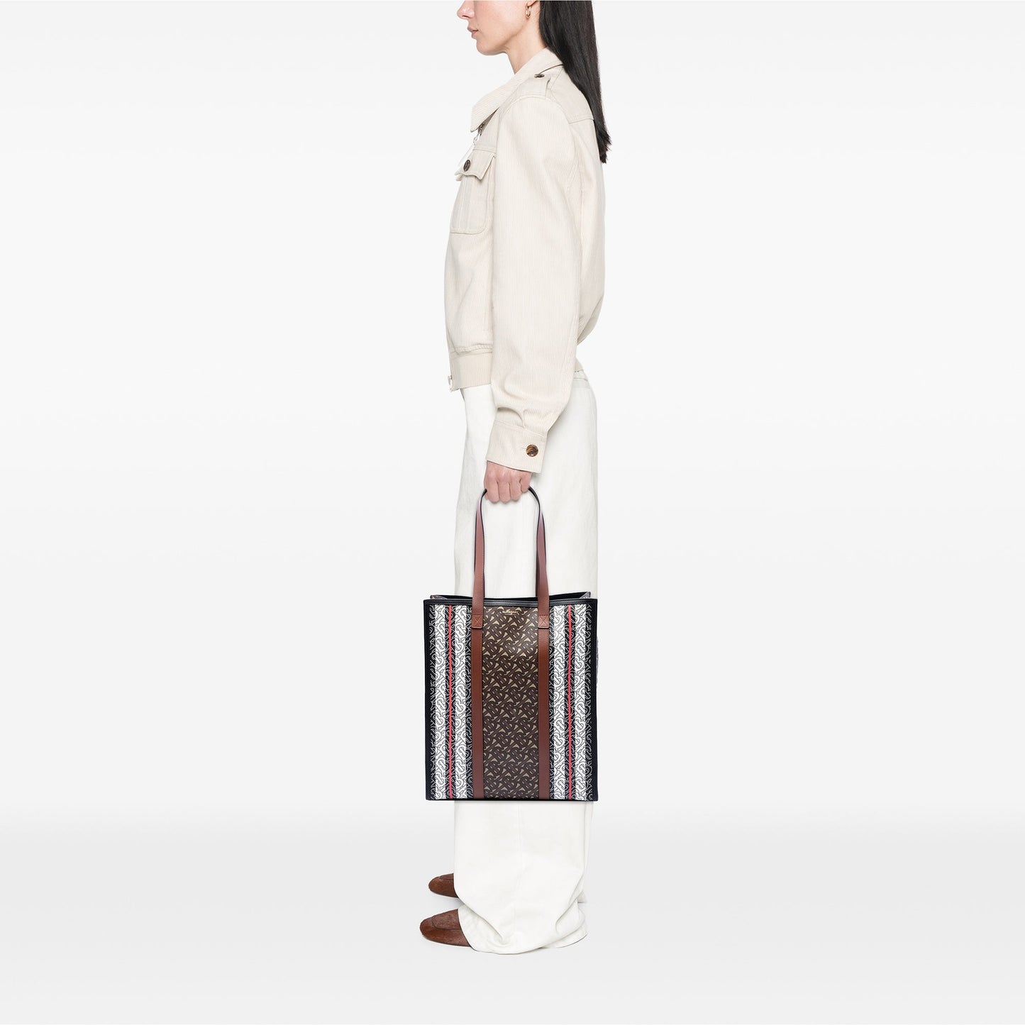 Burberry TB Monogram E-Canvas Stripe Vertical Tote