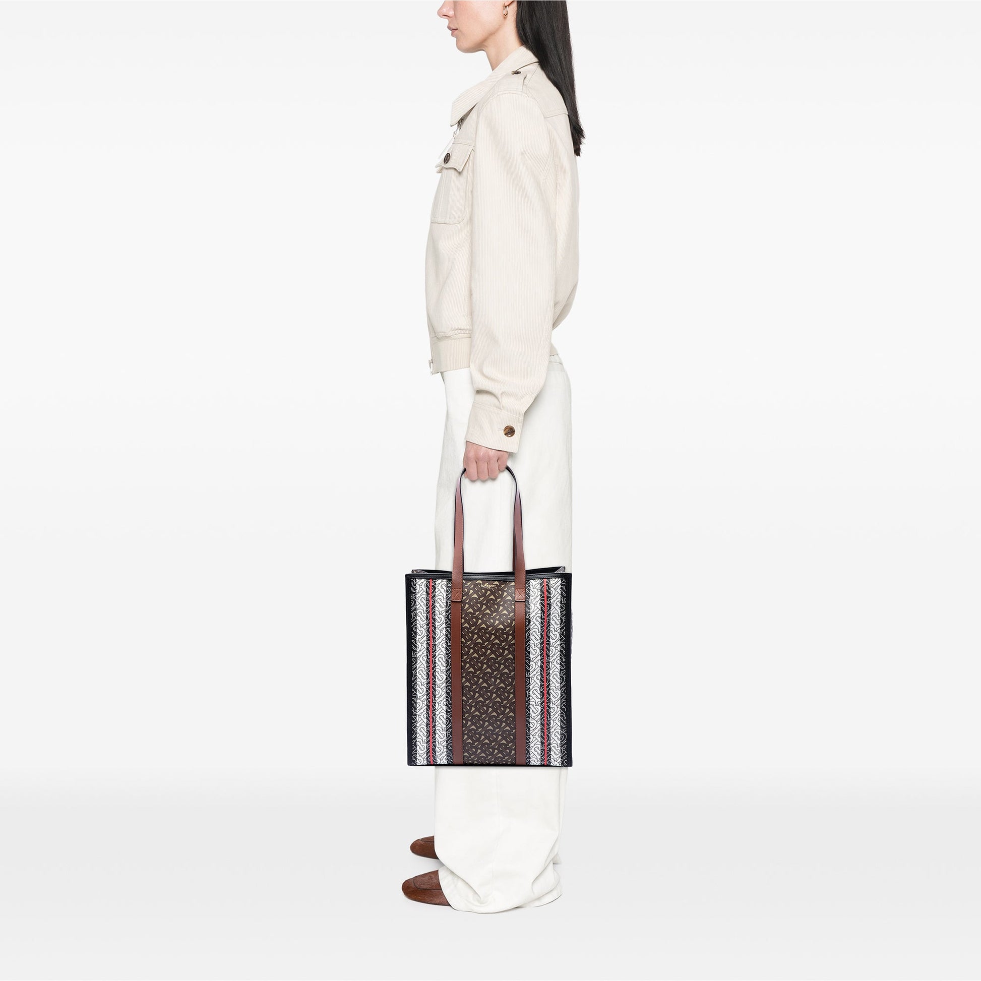 Burberry TB Monogram E-Canvas Stripe Vertical Tote