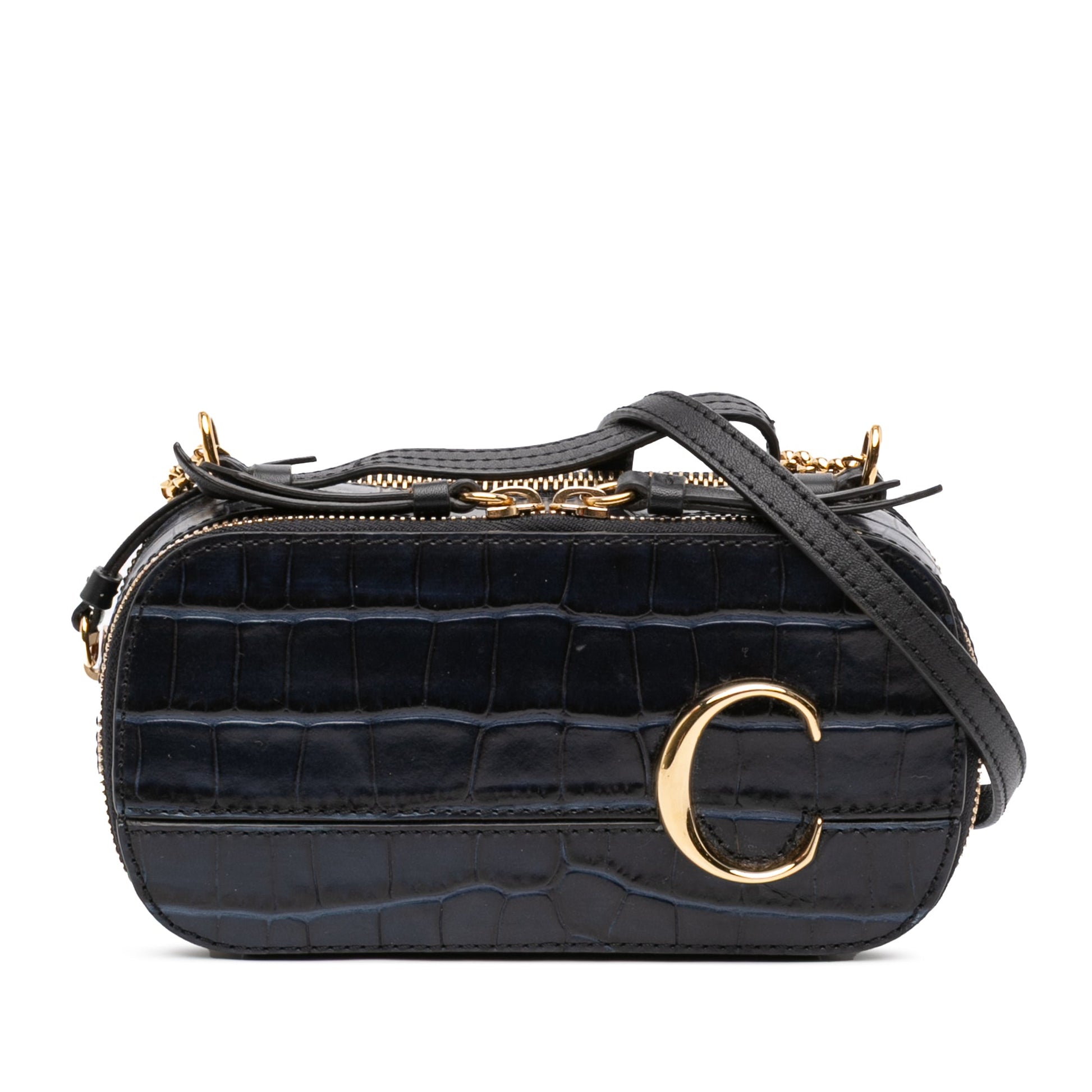 Mini Croc Embossed Leather C Vanity Bag