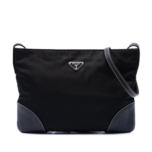 Prada Vitello Daino Trimmed Tessuto Zip Top Crossbody