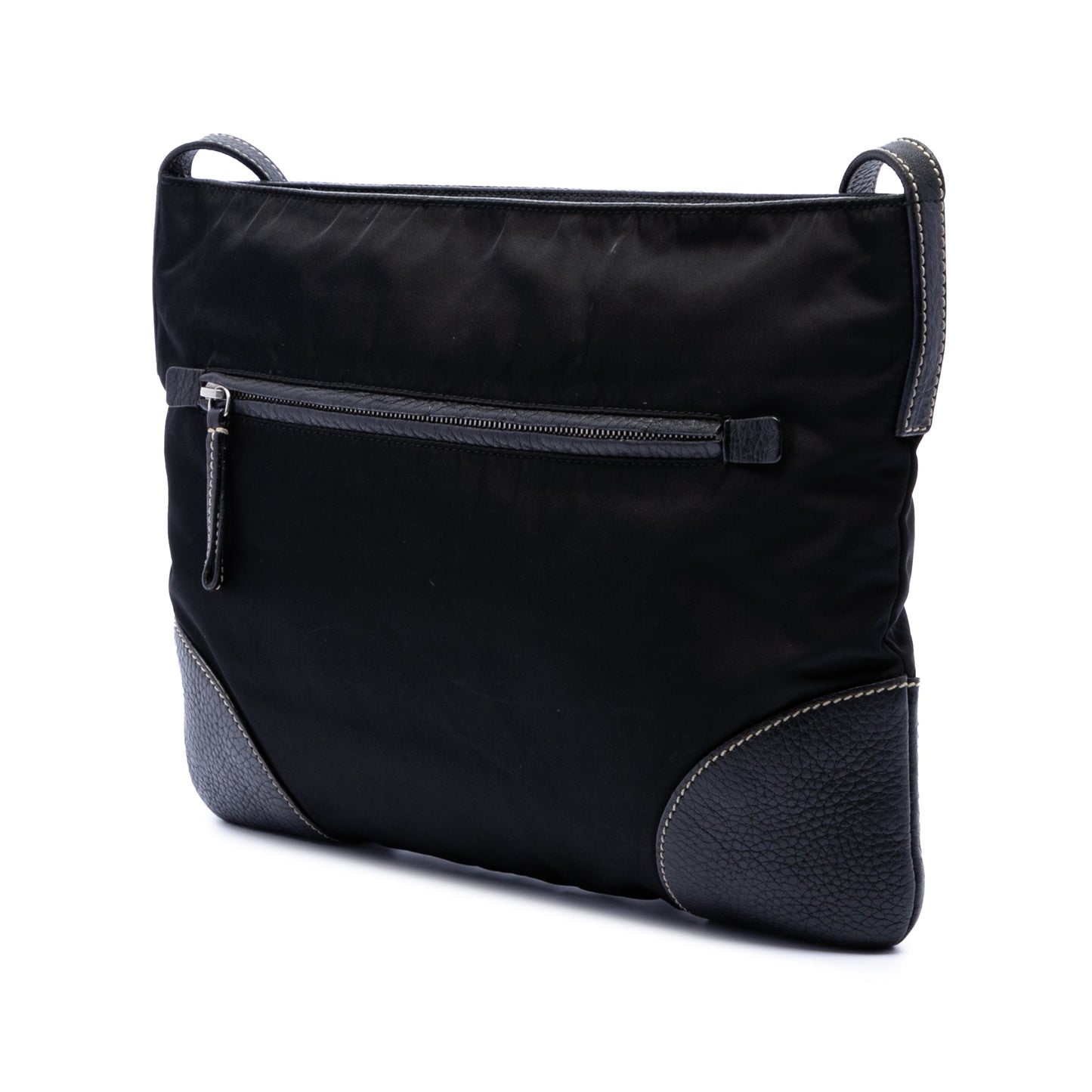Prada Vitello Daino Trimmed Tessuto Zip Top Crossbody