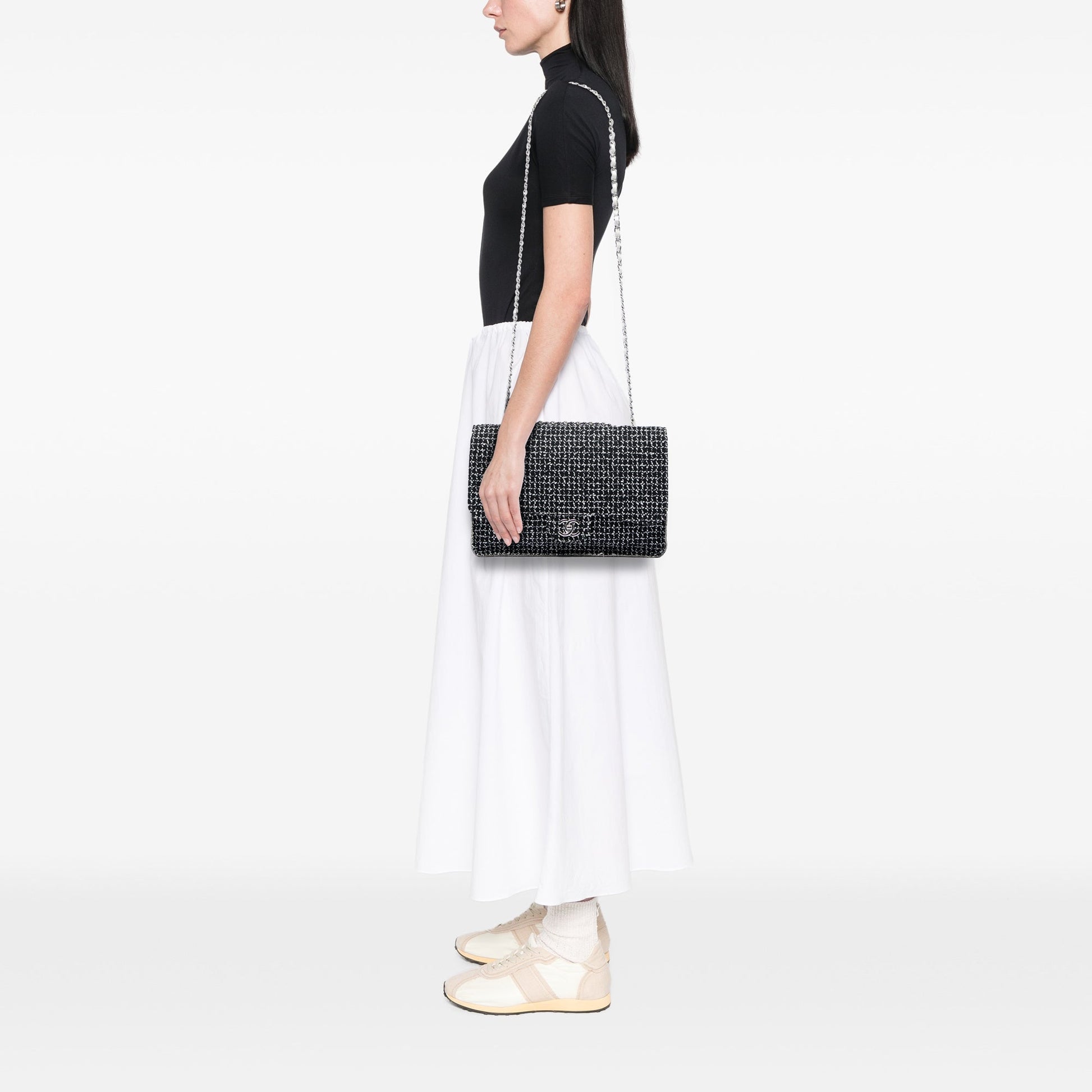 Chanel Jumbo Classic Tweed and Calfskin Single Flap
