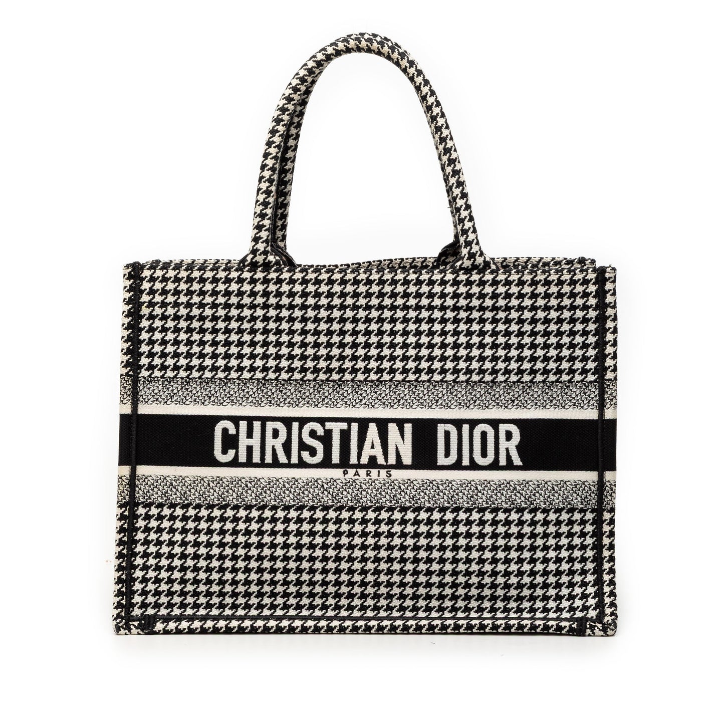 Dior Medium Canvas Houndstooth Embroidered Book Tote
