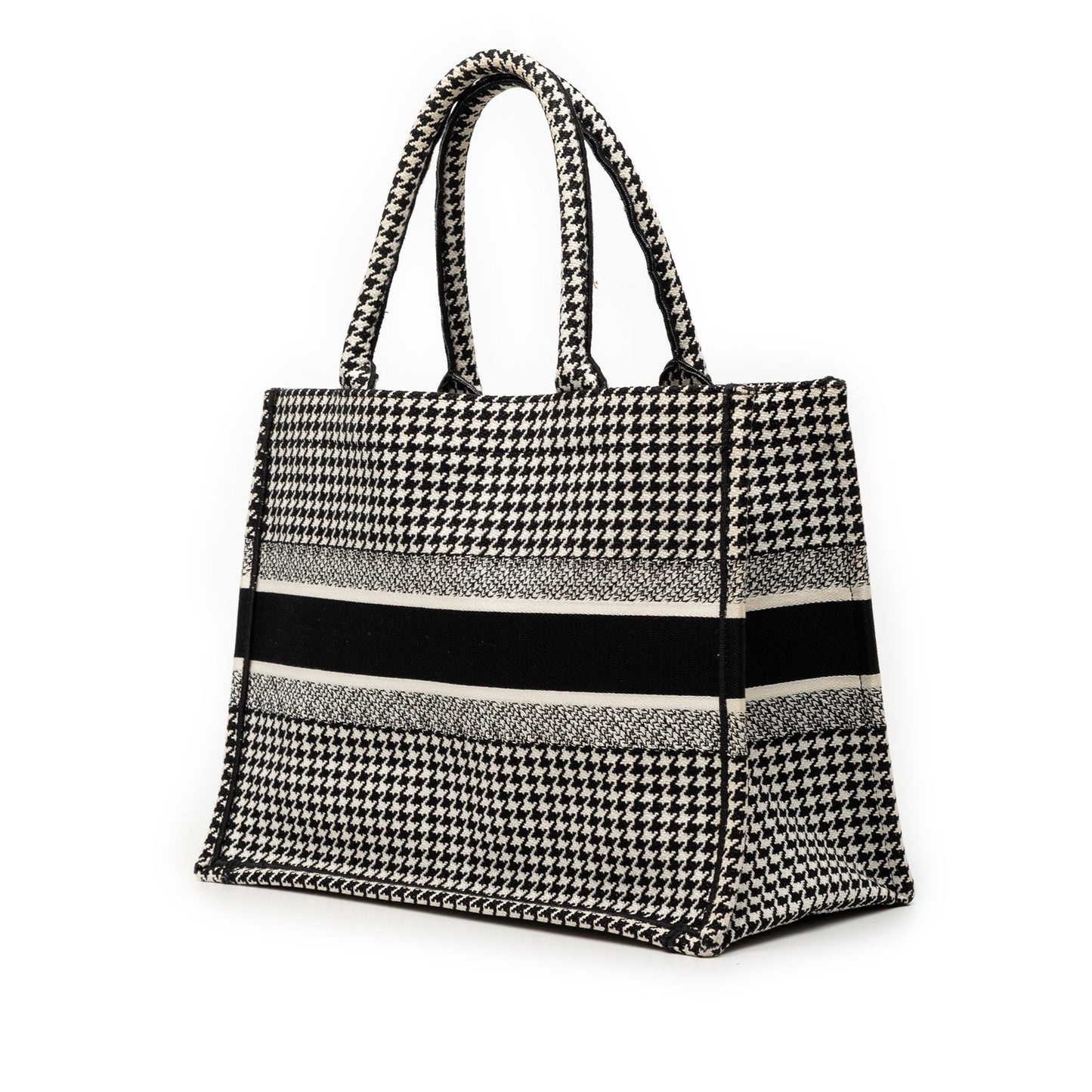 Dior Medium Canvas Houndstooth Embroidered Book Tote