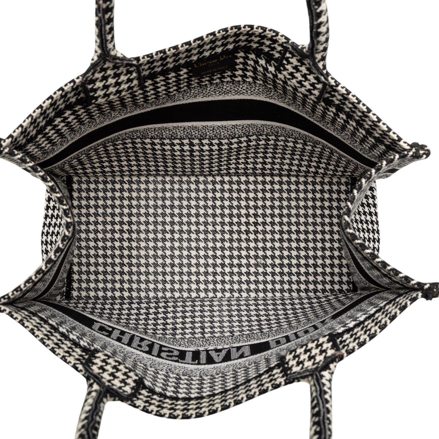 Dior Medium Canvas Houndstooth Embroidered Book Tote
