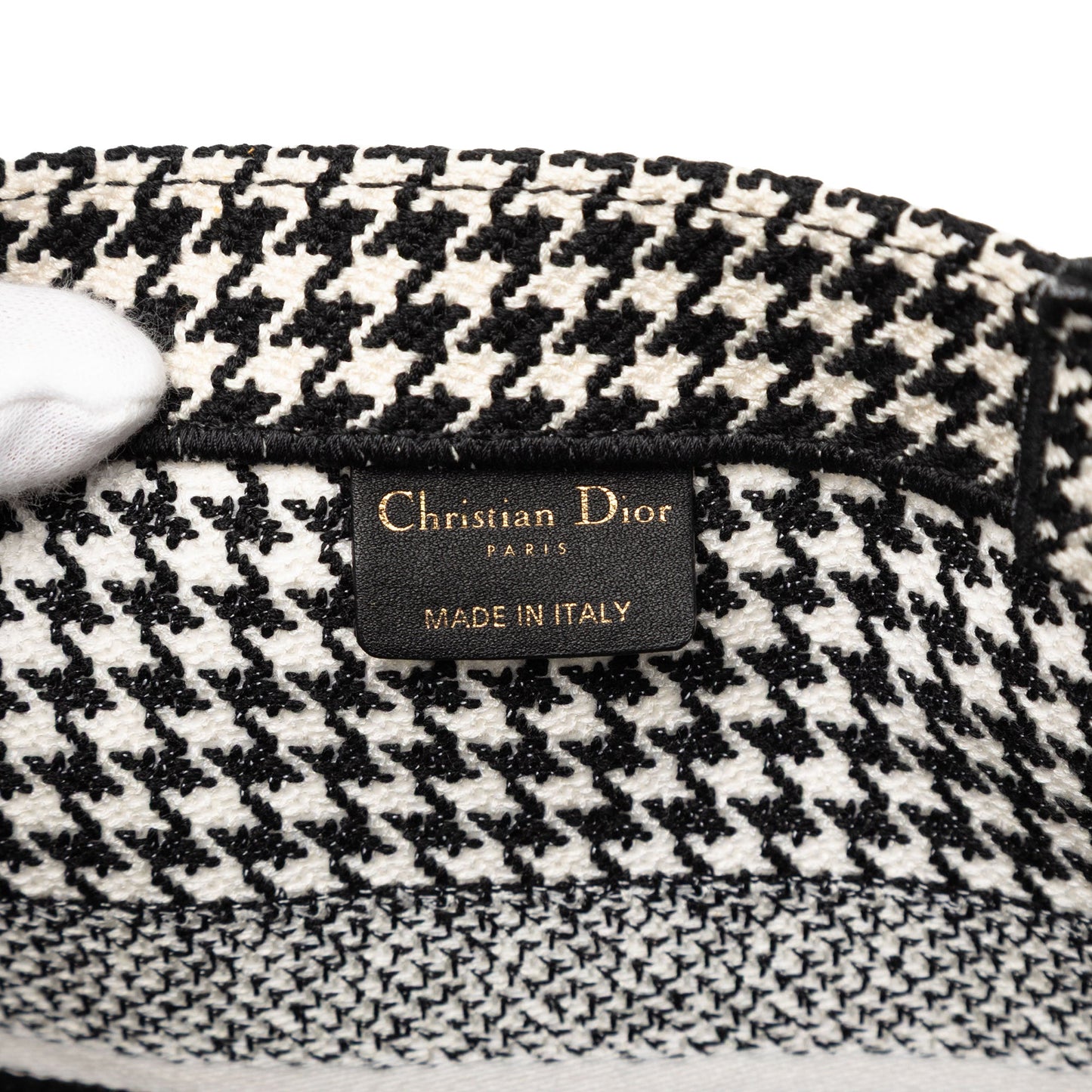 Dior Medium Canvas Houndstooth Embroidered Book Tote