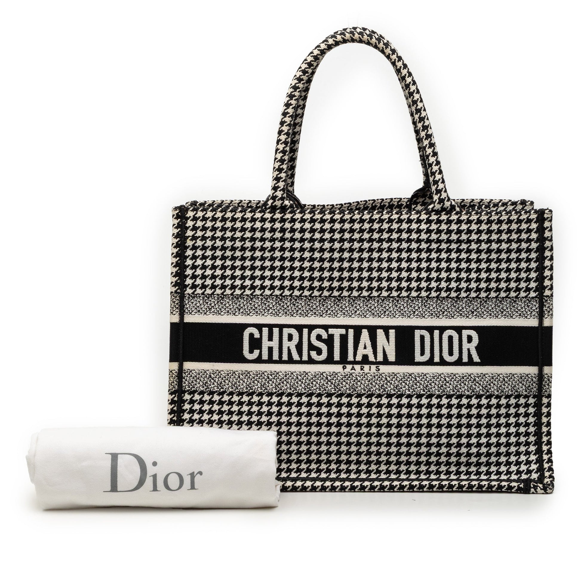 Dior Medium Canvas Houndstooth Embroidered Book Tote