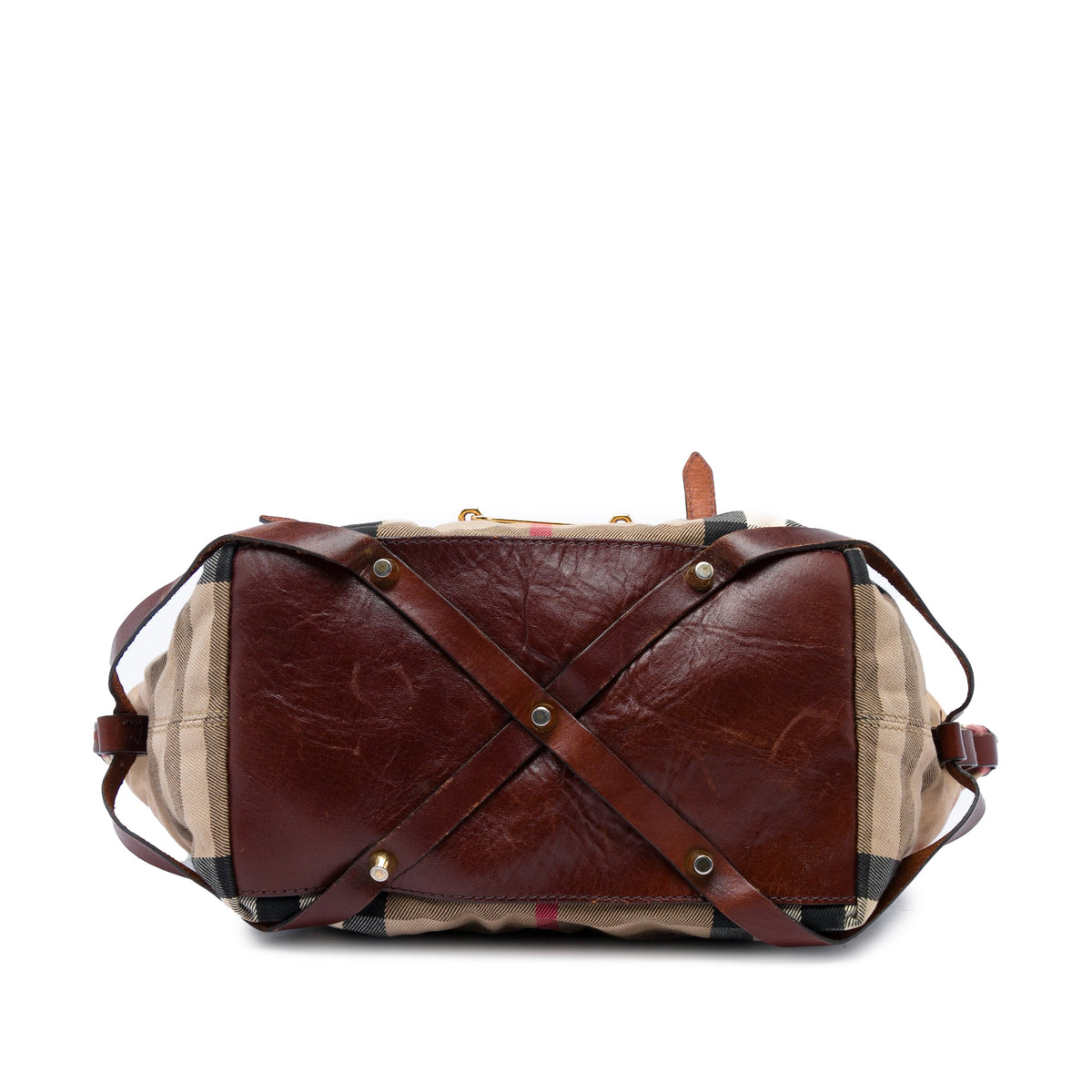 Burberry Small House Check Canvas Bridle Salisbury Tote — Brown