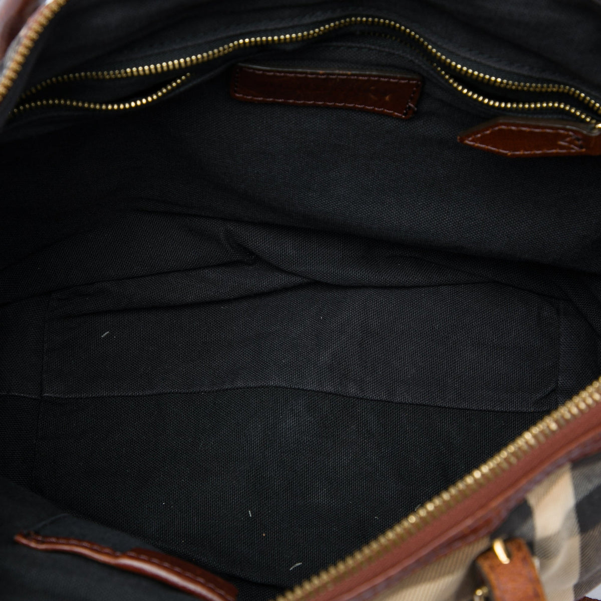 Burberry Small House Check Canvas Bridle Salisbury Tote — Brown