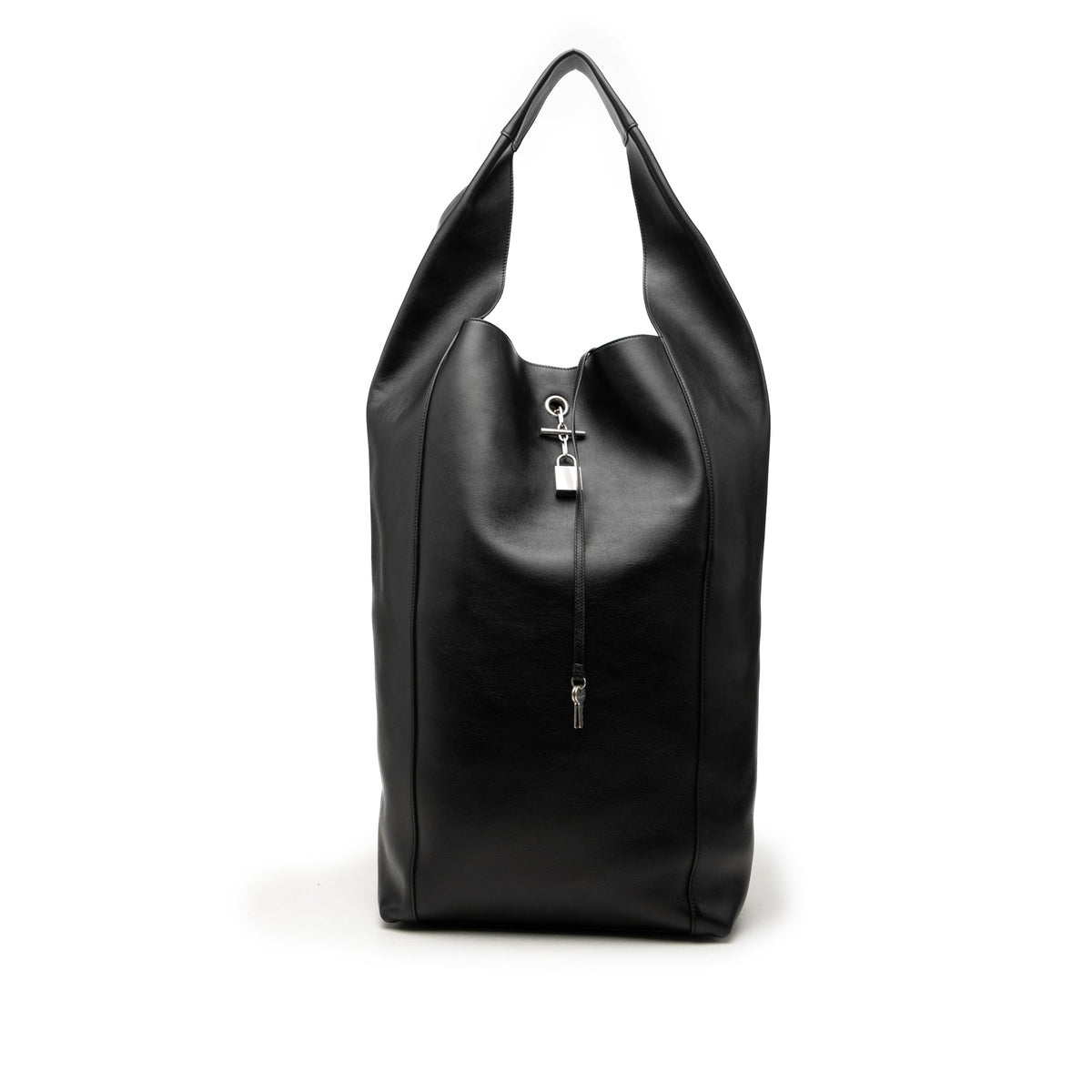 Saint Laurent Large Supple Calfskin Tanger Hobo — Black