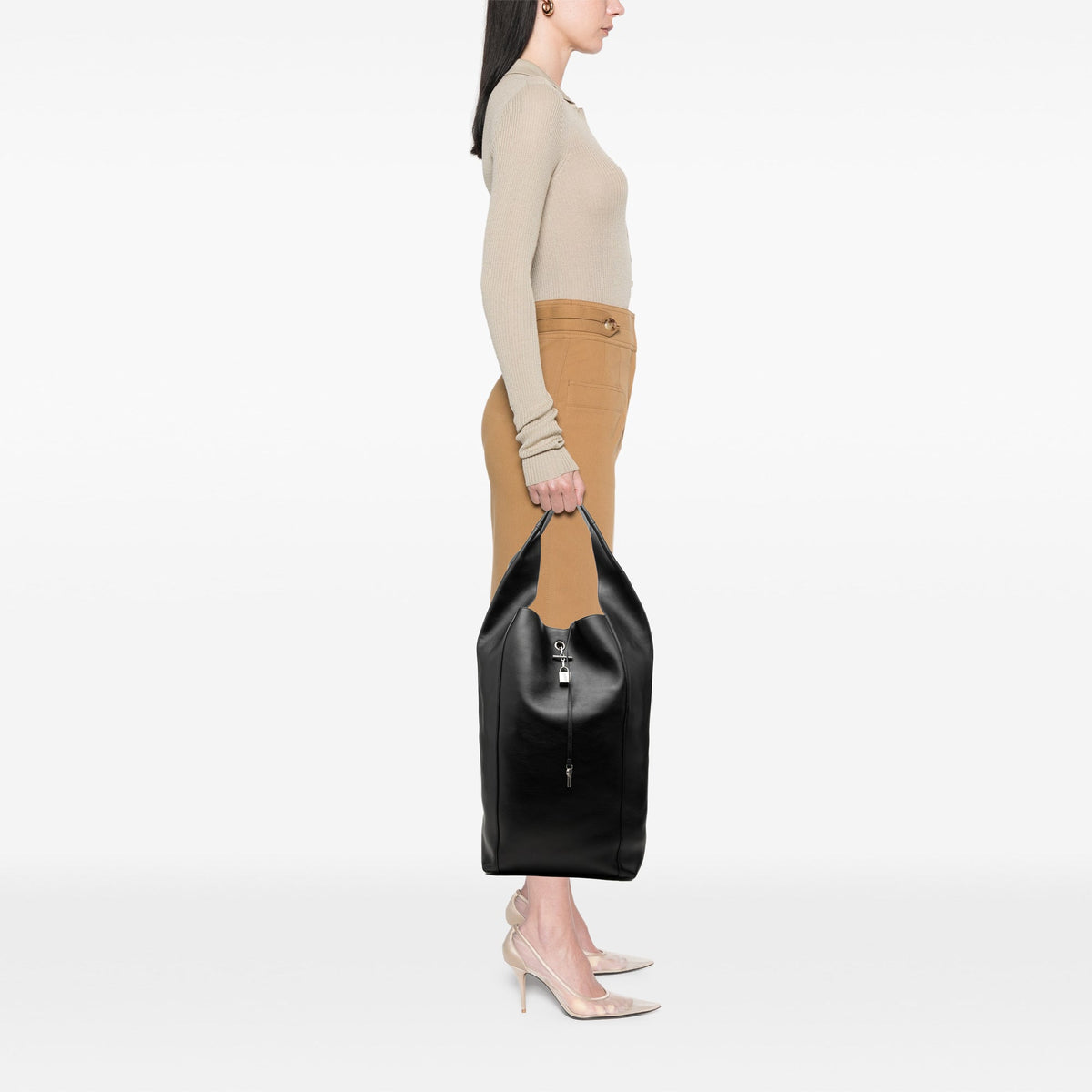 Saint Laurent Large Supple Calfskin Tanger Hobo — Black