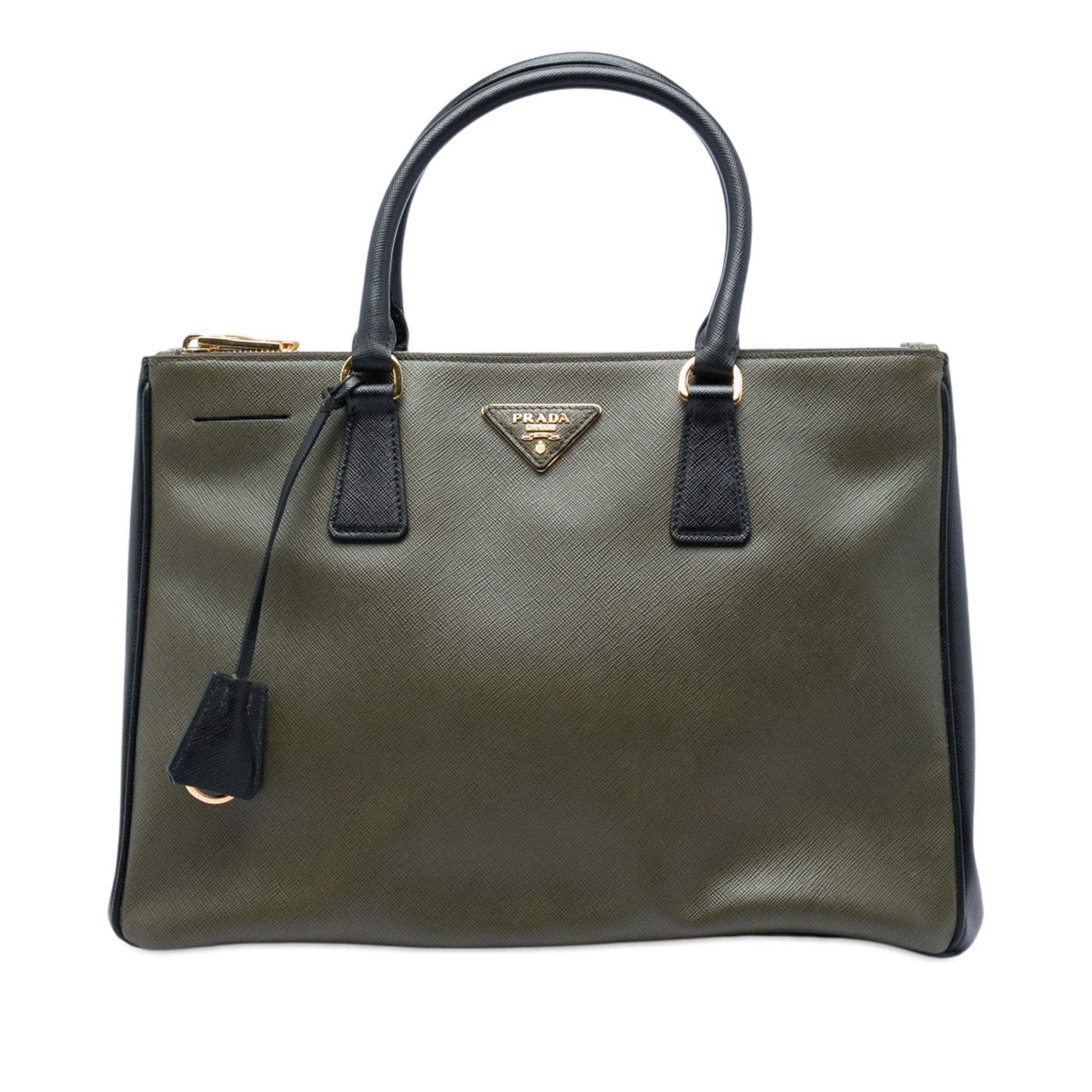 Prada Medium Bicolor Saffiano Lux Galleria Double Zip Satchel
