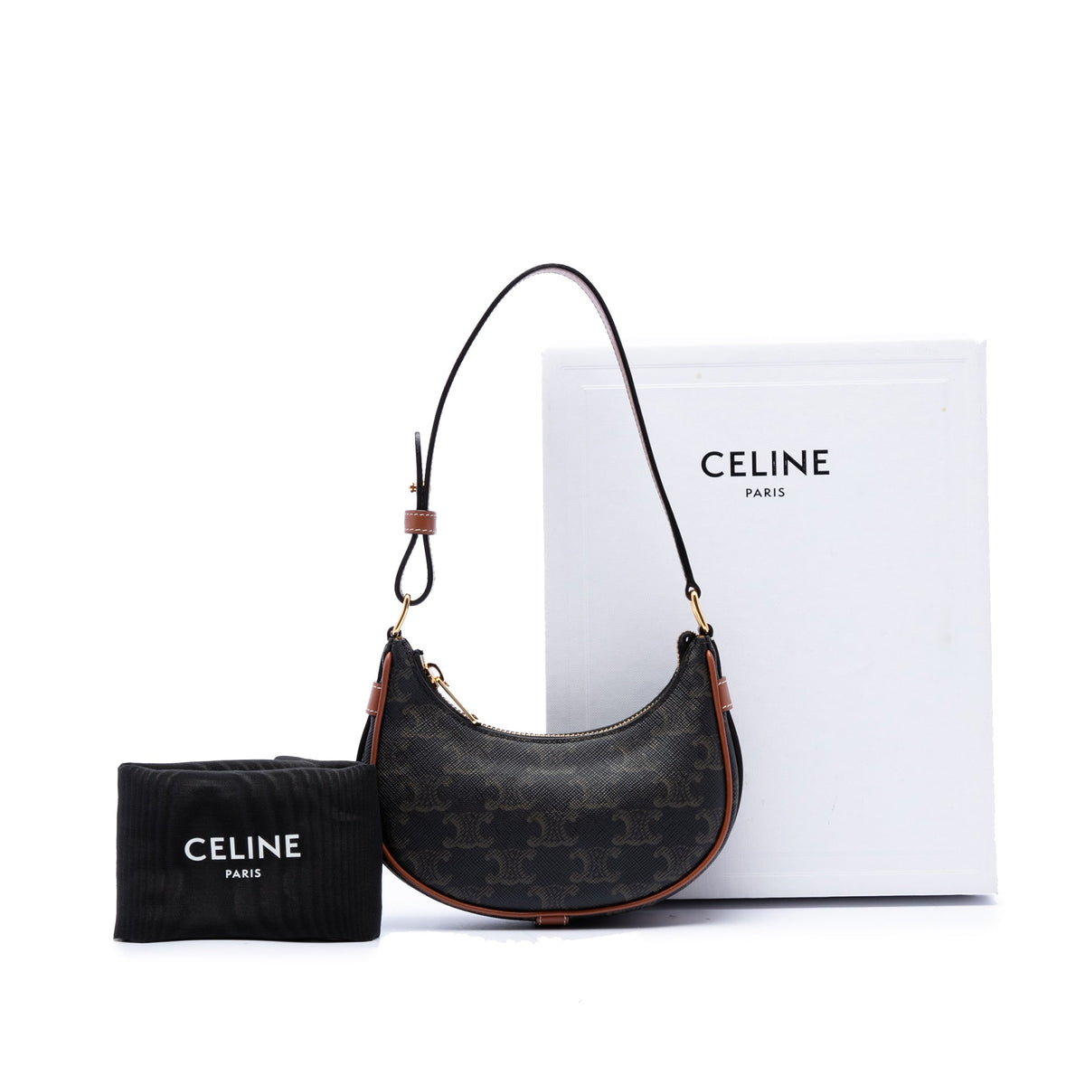 Celine Mini Triomphe Coated Canvas Ava Shoulder Bag — Brown