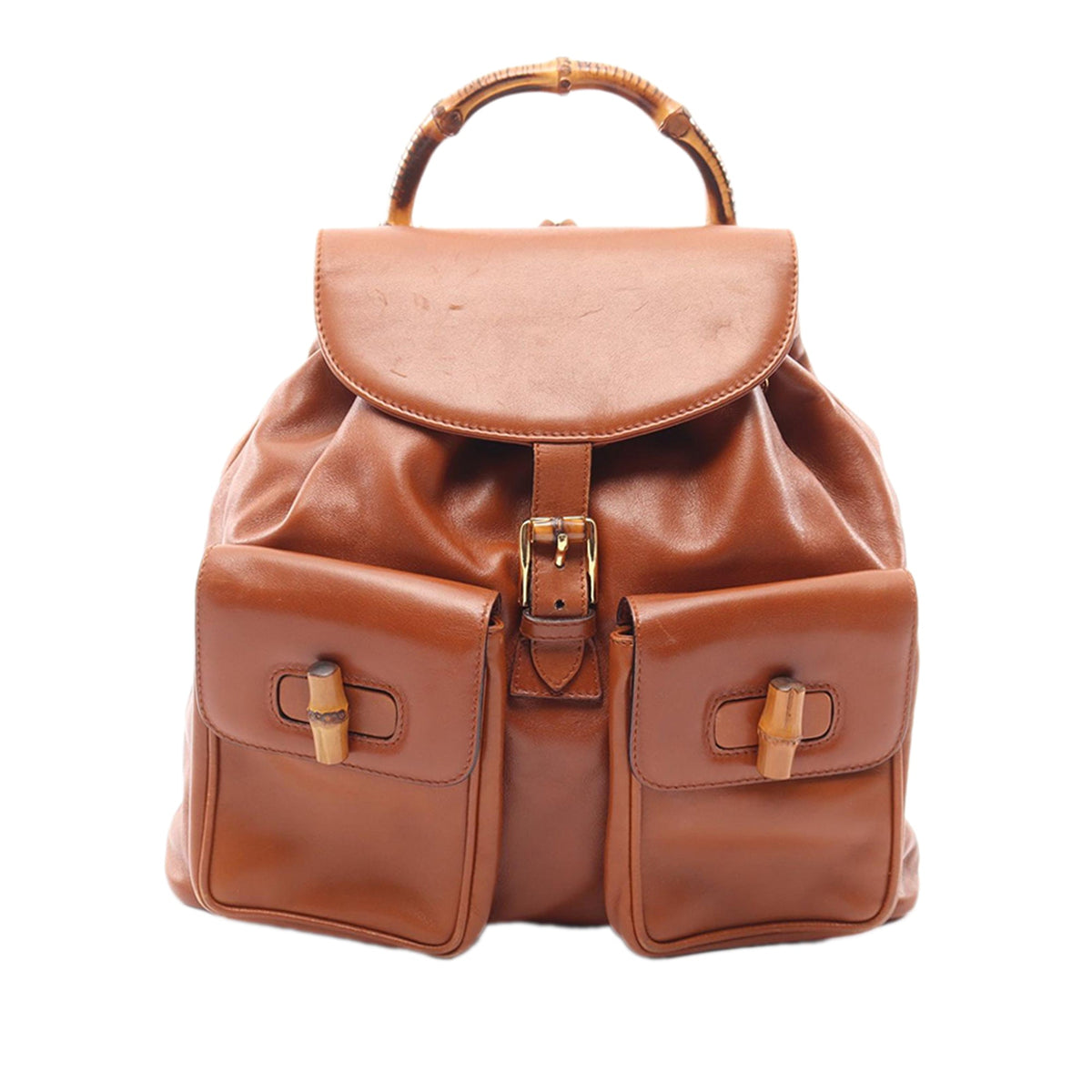 Gucci Large Calfskin Bamboo Drawstring Backpack — Brown