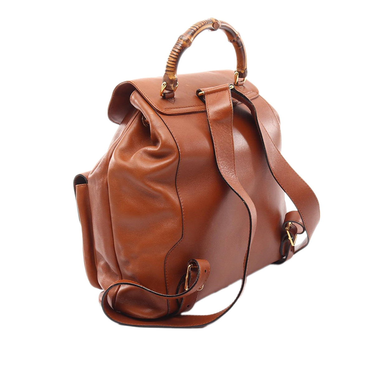 Gucci Large Calfskin Bamboo Drawstring Backpack — Brown
