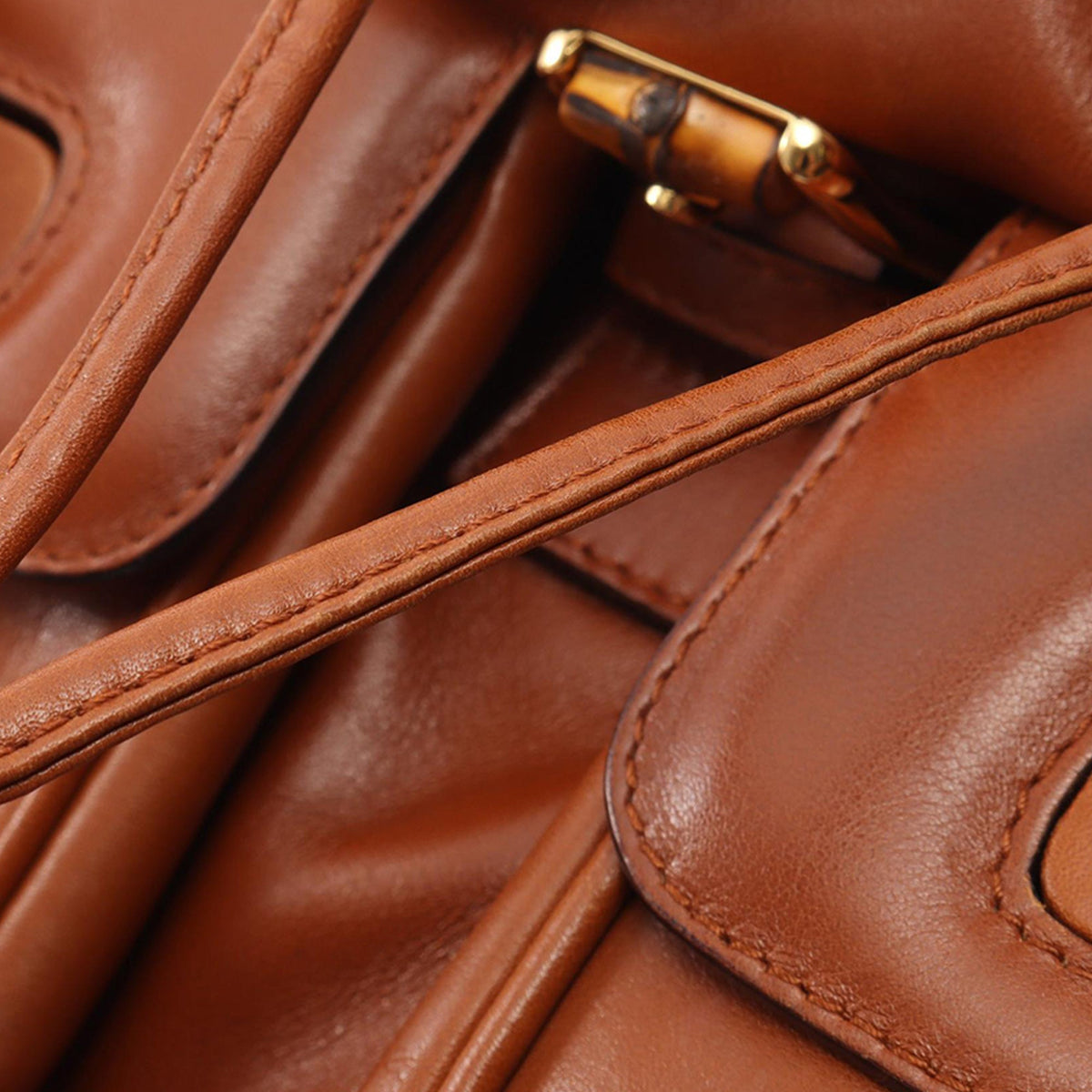 Gucci Large Calfskin Bamboo Drawstring Backpack — Brown