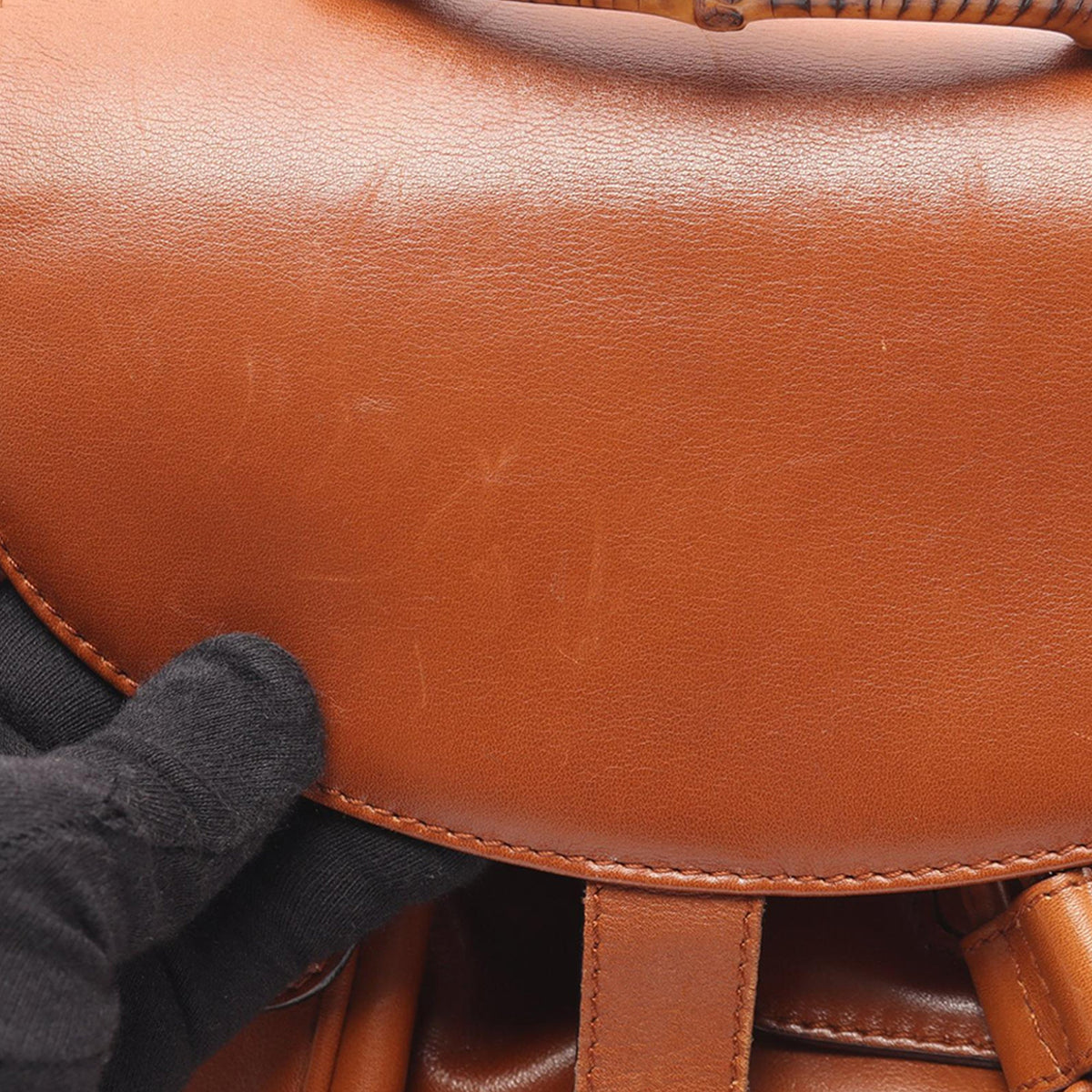 Gucci Large Calfskin Bamboo Drawstring Backpack — Brown