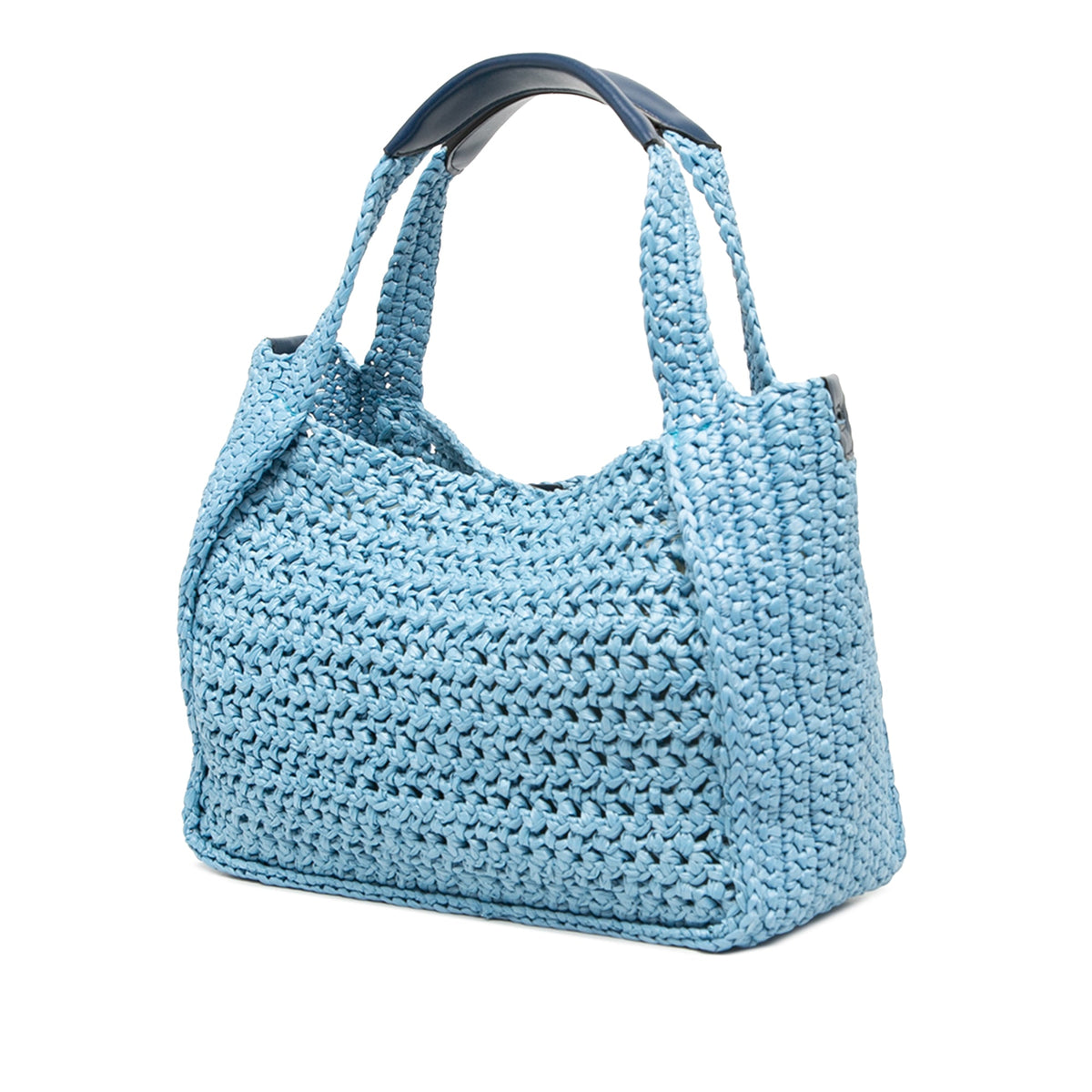 Stella McCartney Embroidered Leather Logo Straw Convertible Tote — Blue