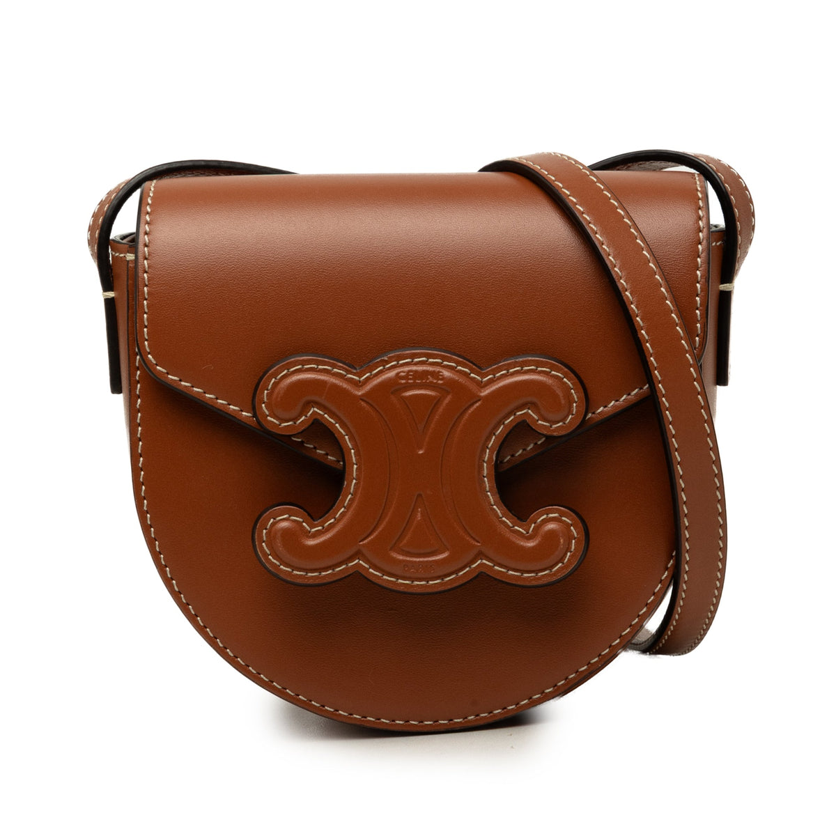 Celine Mini Calfskin Cuir Triomphe Besace Crossbody — Brown