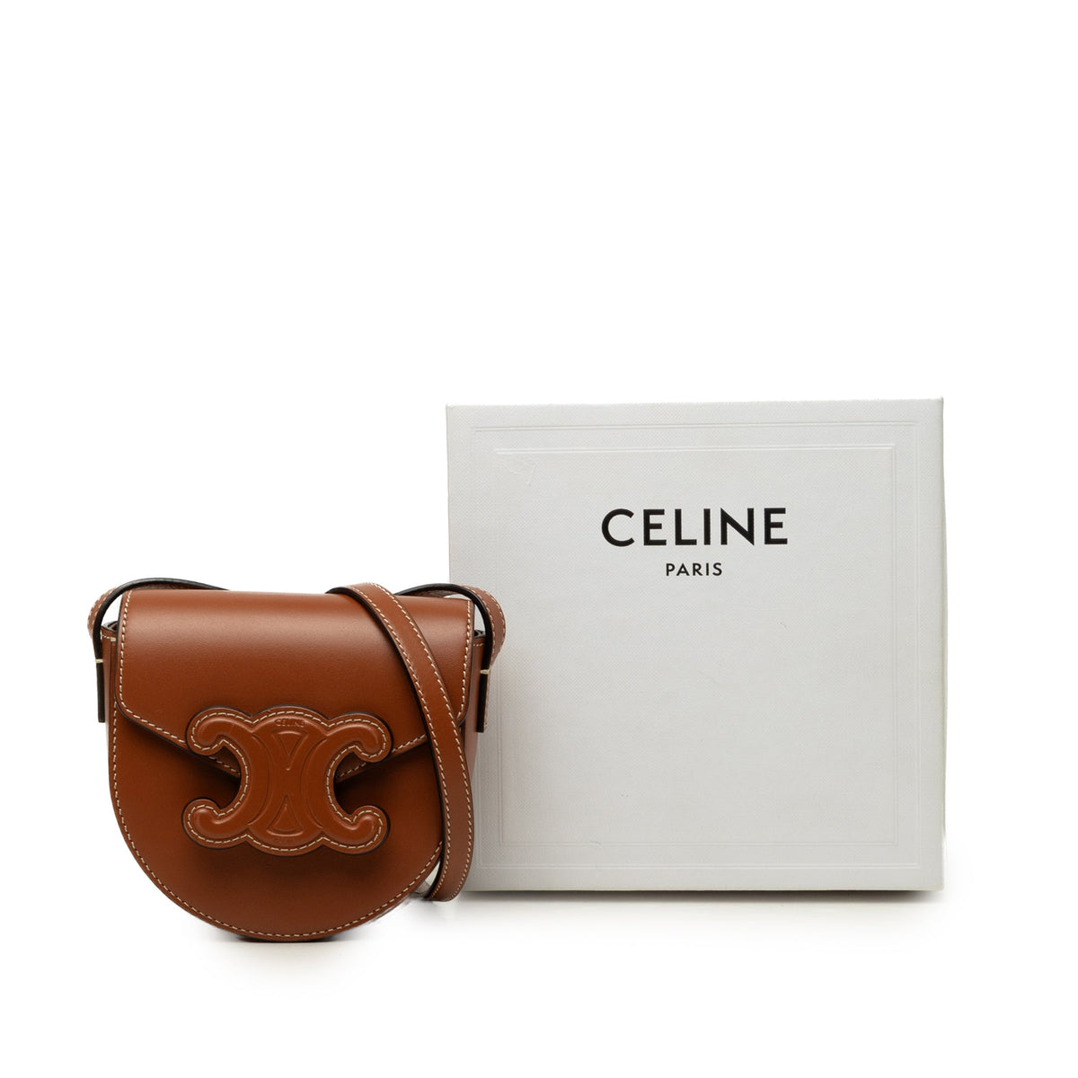 Celine Mini Calfskin Cuir Triomphe Besace Crossbody — Brown