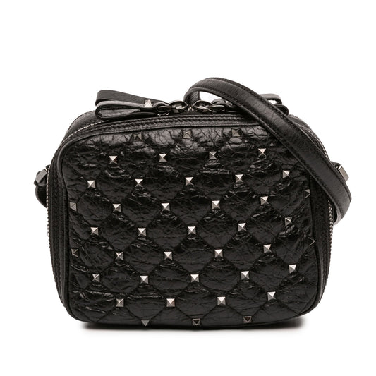 Valentino Quilted Crinkled Leather Rockstud Double Zip Camera Bag