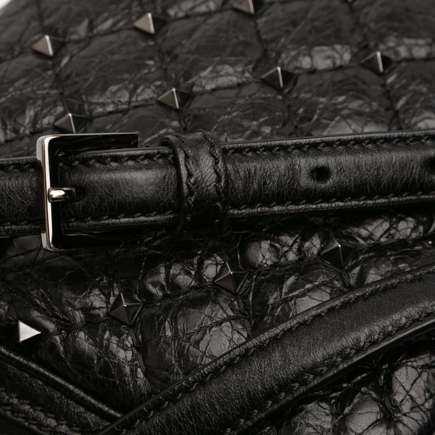 Valentino Quilted Crinkled Leather Rockstud Double Zip Camera Bag