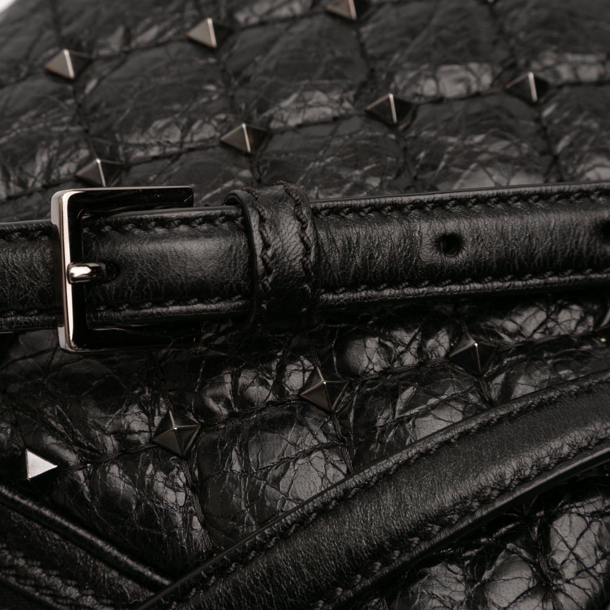 Valentino Quilted Crinkled Leather Rockstud Double Zip Camera Bag