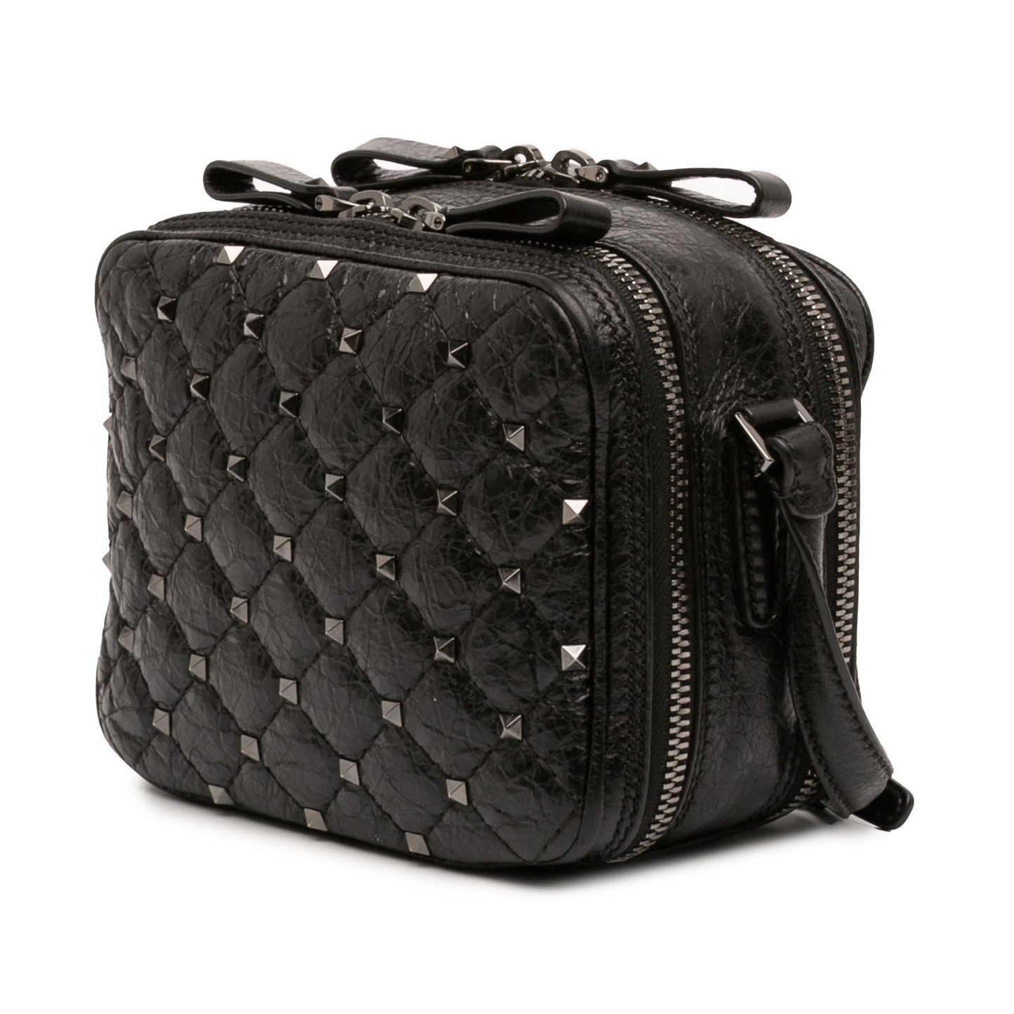 Valentino Quilted Crinkled Leather Rockstud Double Zip Camera Bag