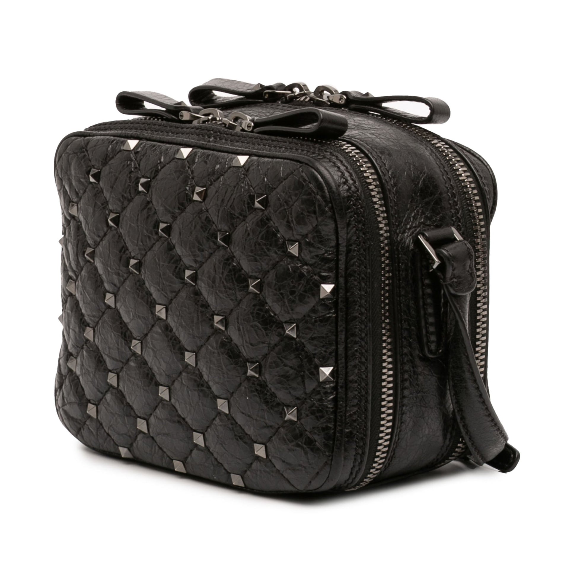 Valentino Quilted Crinkled Leather Rockstud Double Zip Camera Bag