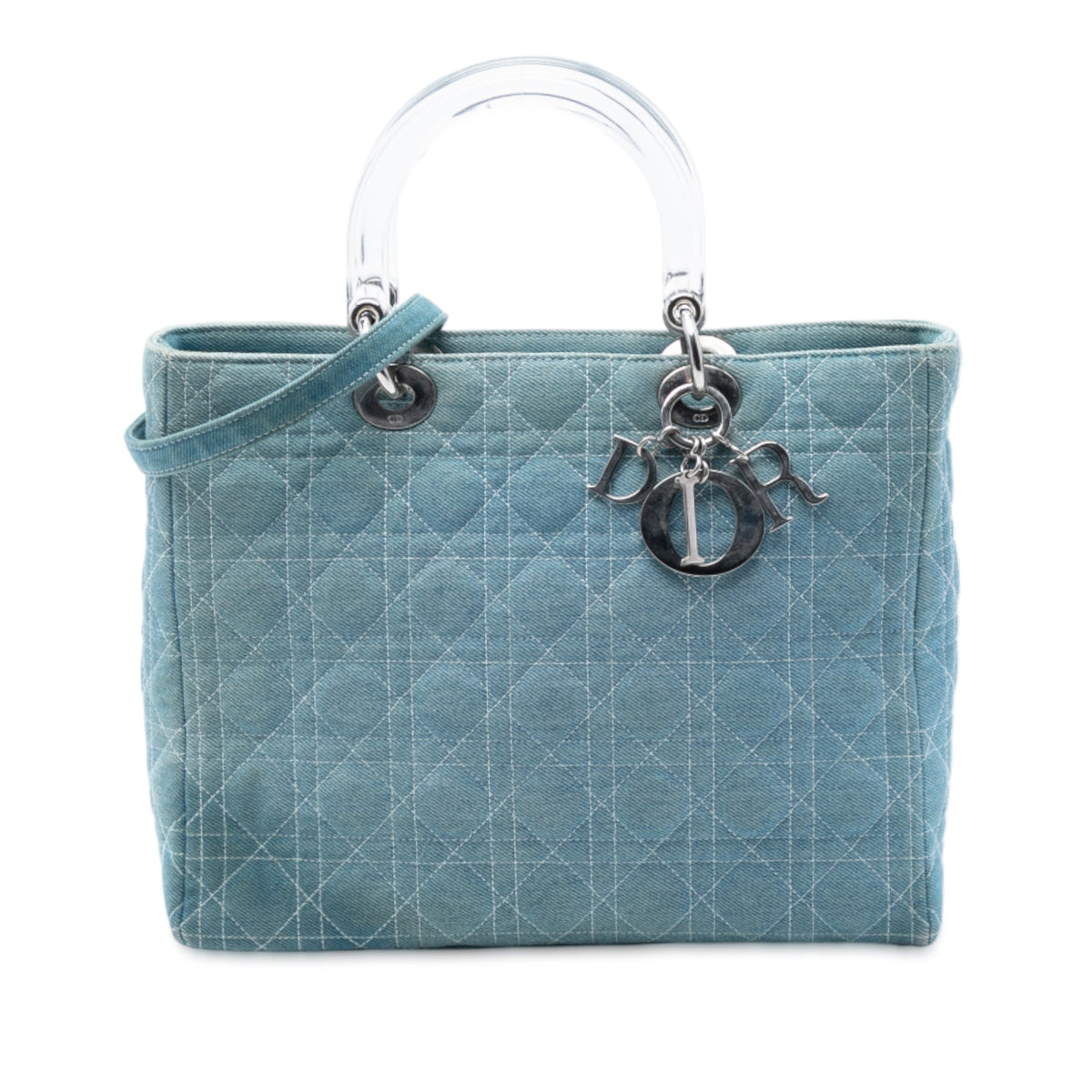 Dior Large Denim Cannage Acrylic Handles Lady Dior