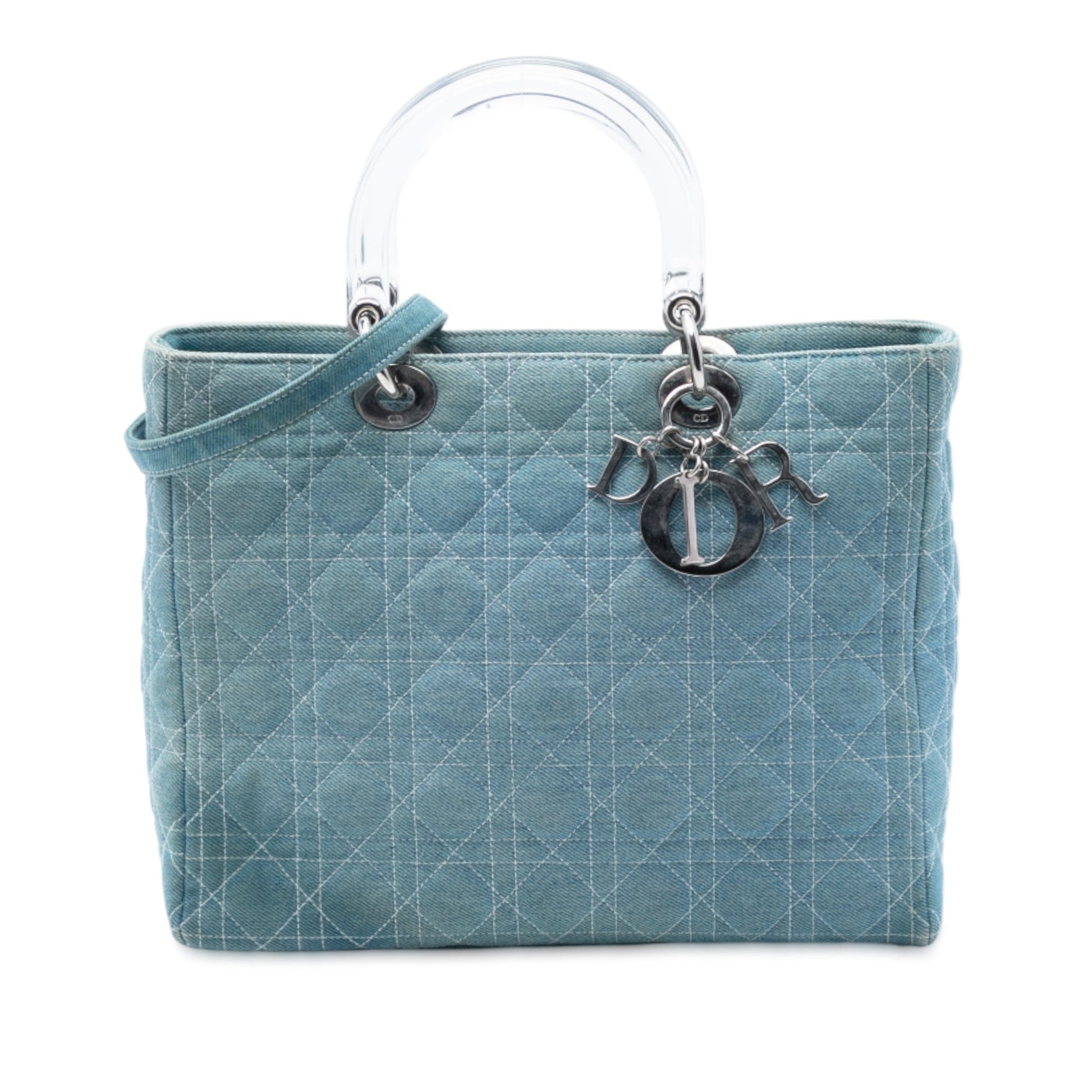 Dior Large Denim Cannage Acrylic Handles Lady Dior