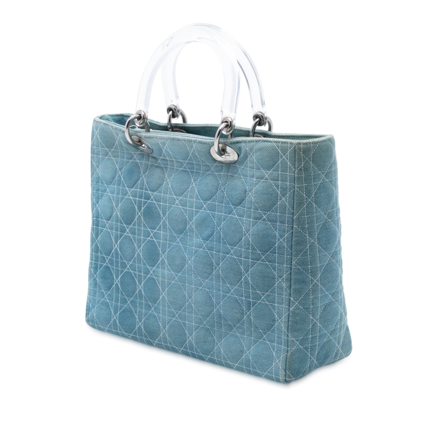 Dior Large Denim Cannage Acrylic Handles Lady Dior