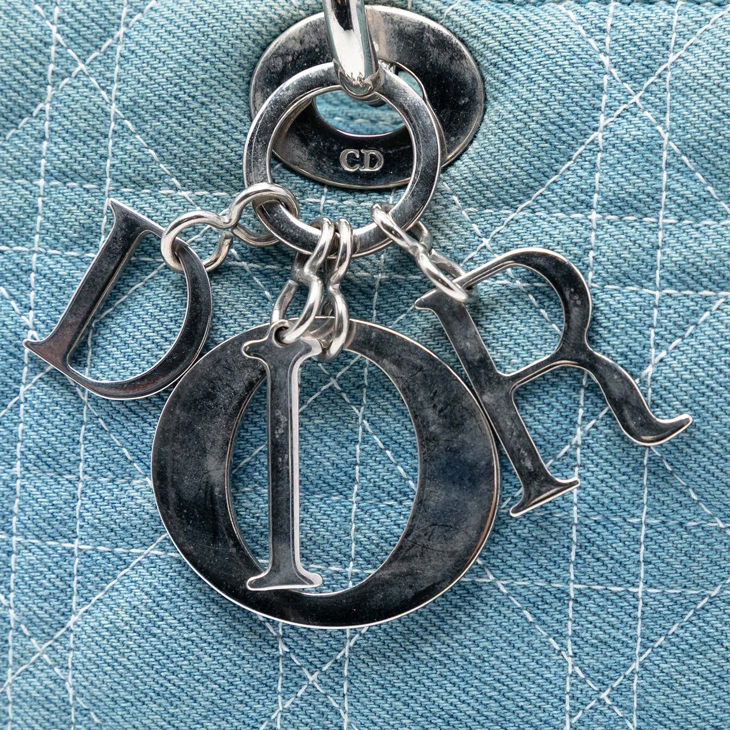 Dior Large Denim Cannage Acrylic Handles Lady Dior