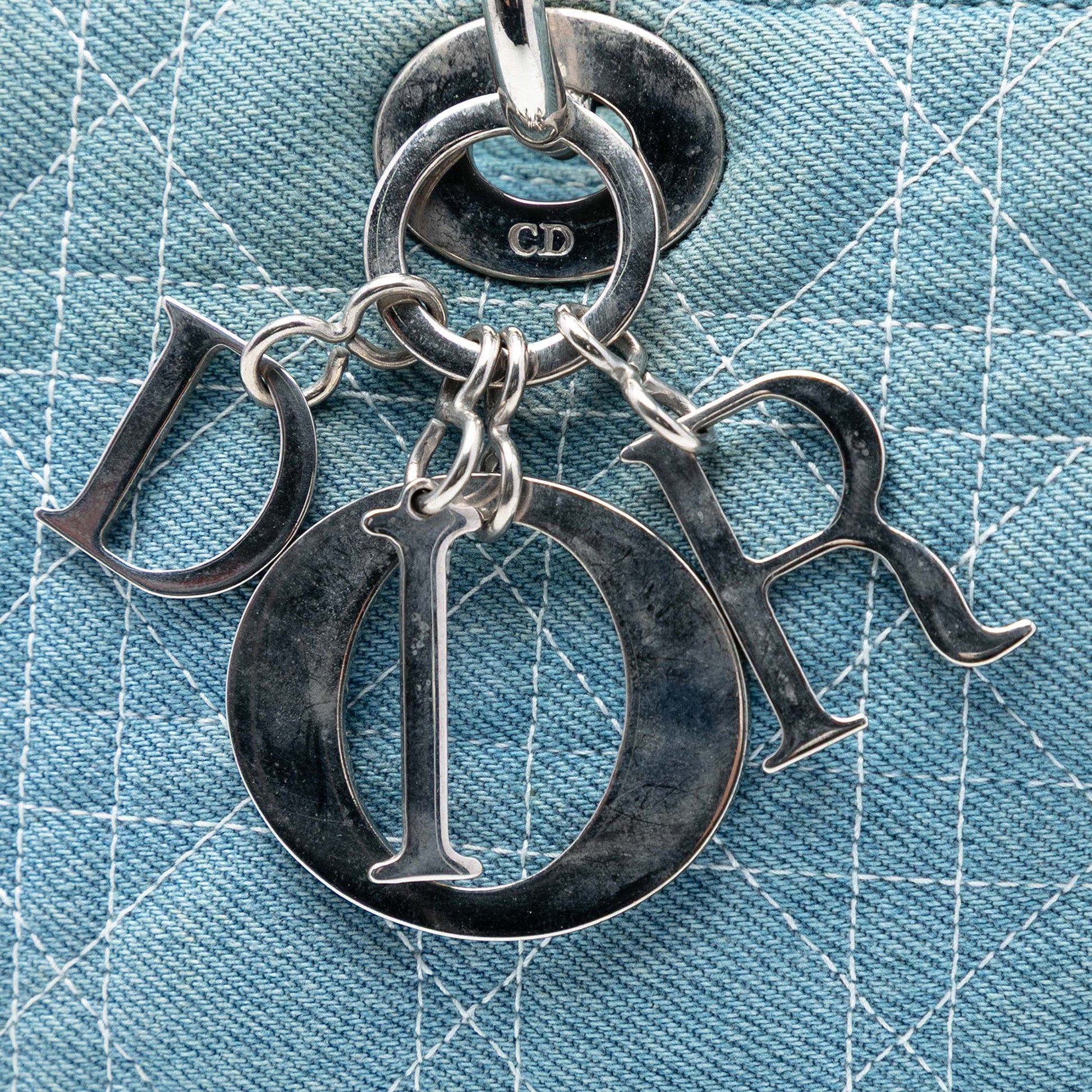 Dior Large Denim Cannage Acrylic Handles Lady Dior