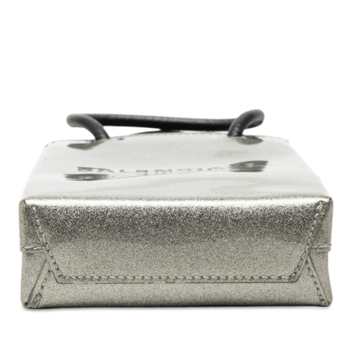 Balenciaga Mini Patent Logo Shopping Phone Holder — Silver