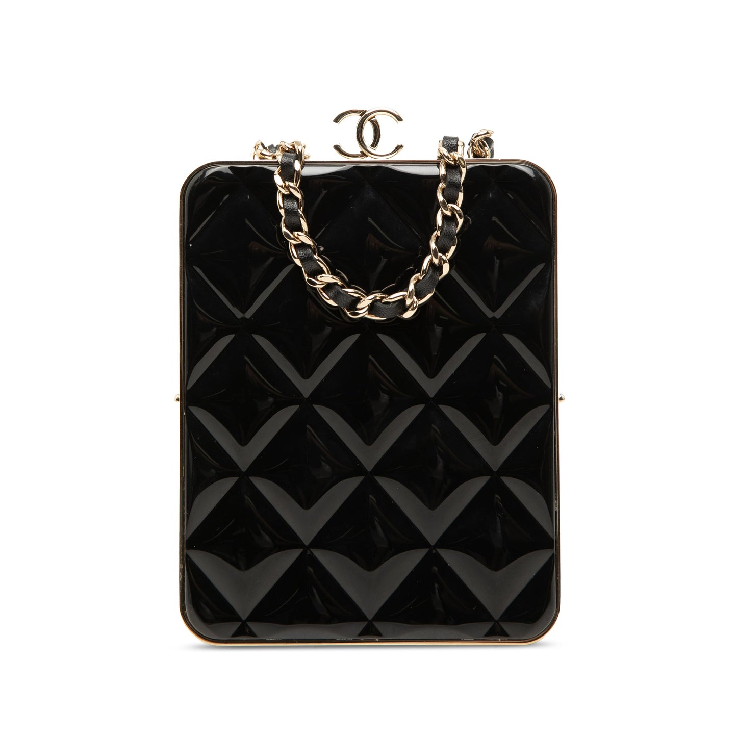 Chanel CC Quilted Acrylic and Lambskin Evening Clutch With Chain