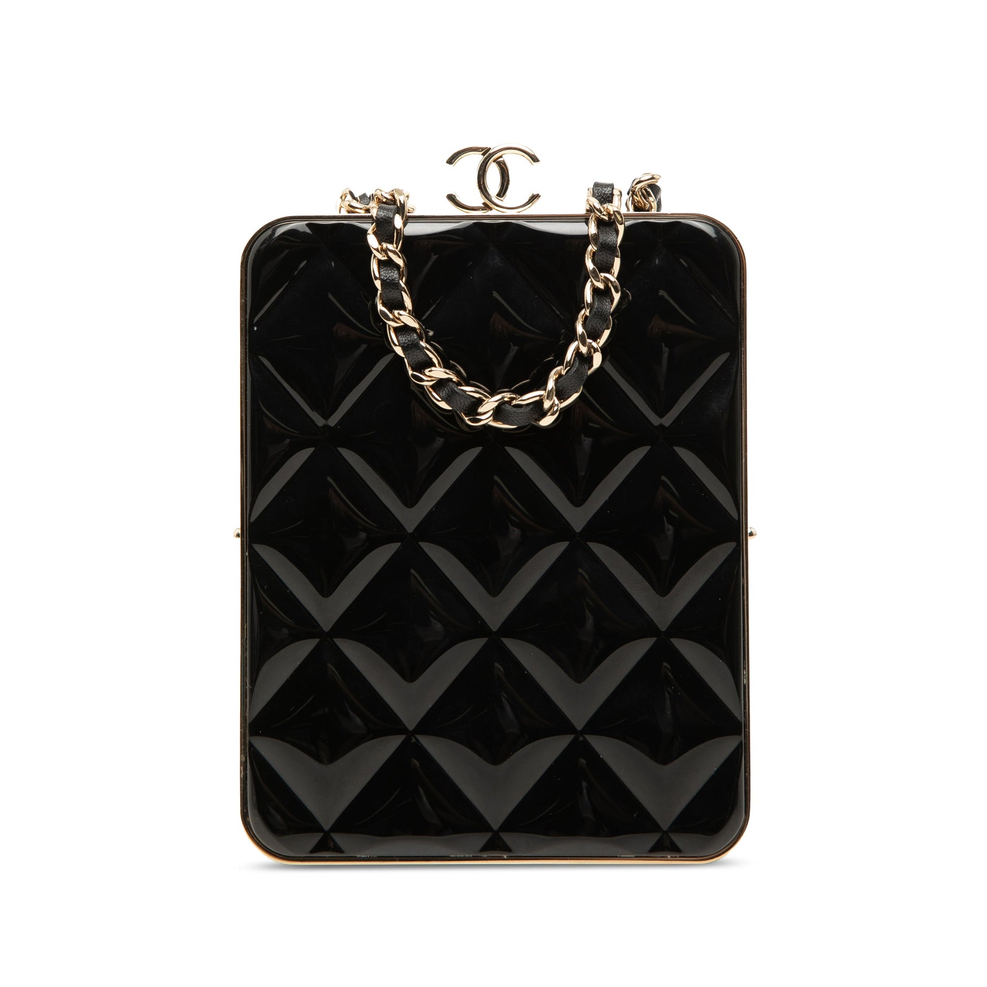 Chanel CC Quilted Acrylic and Lambskin Evening Clutch With Chain