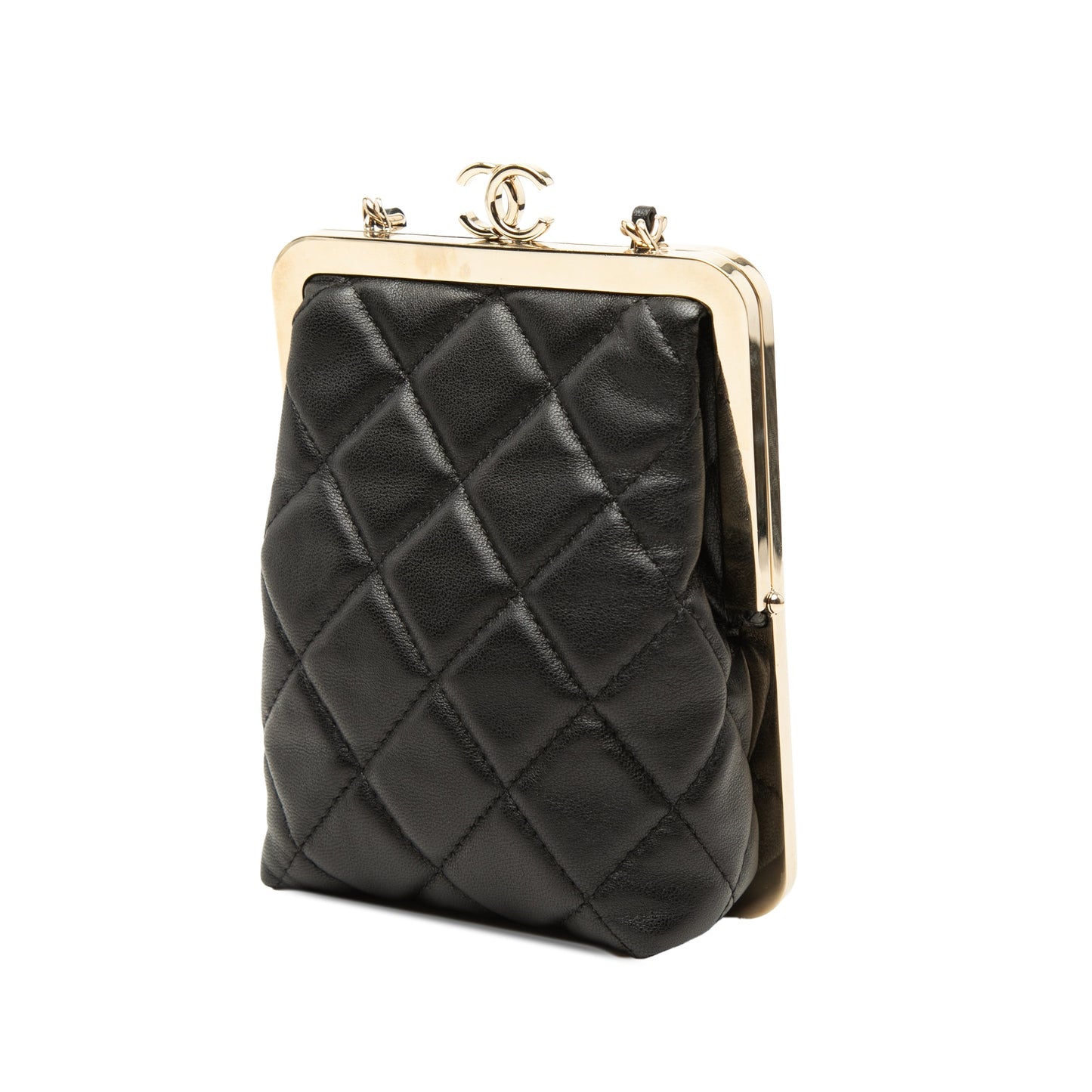 Chanel CC Quilted Acrylic and Lambskin Evening Clutch With Chain