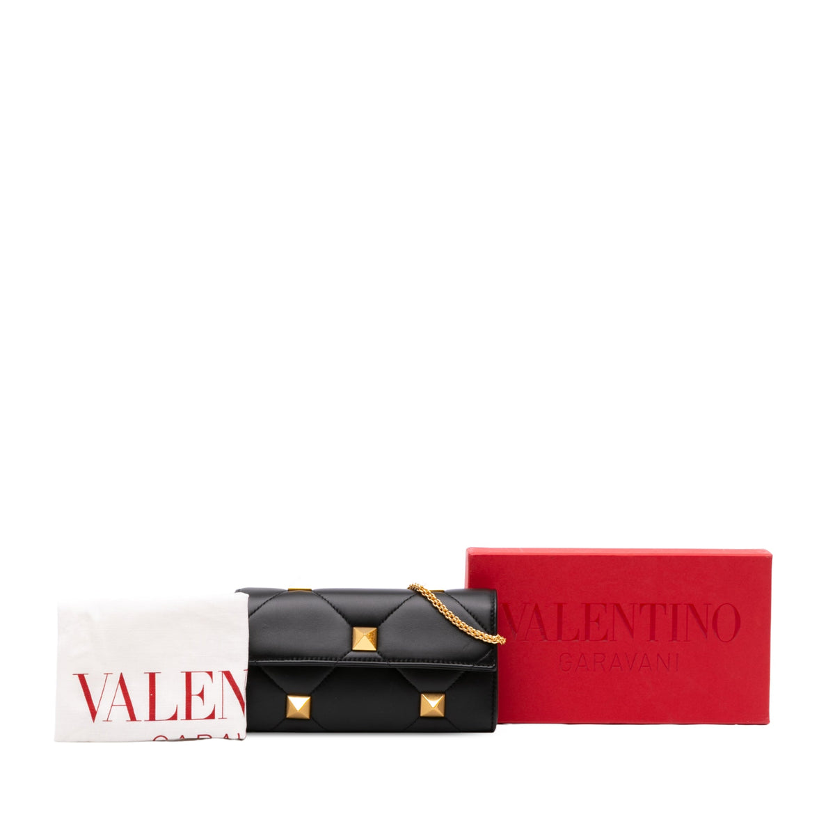 Valentino Nappa Roman Stud Wallet On Chain — Black