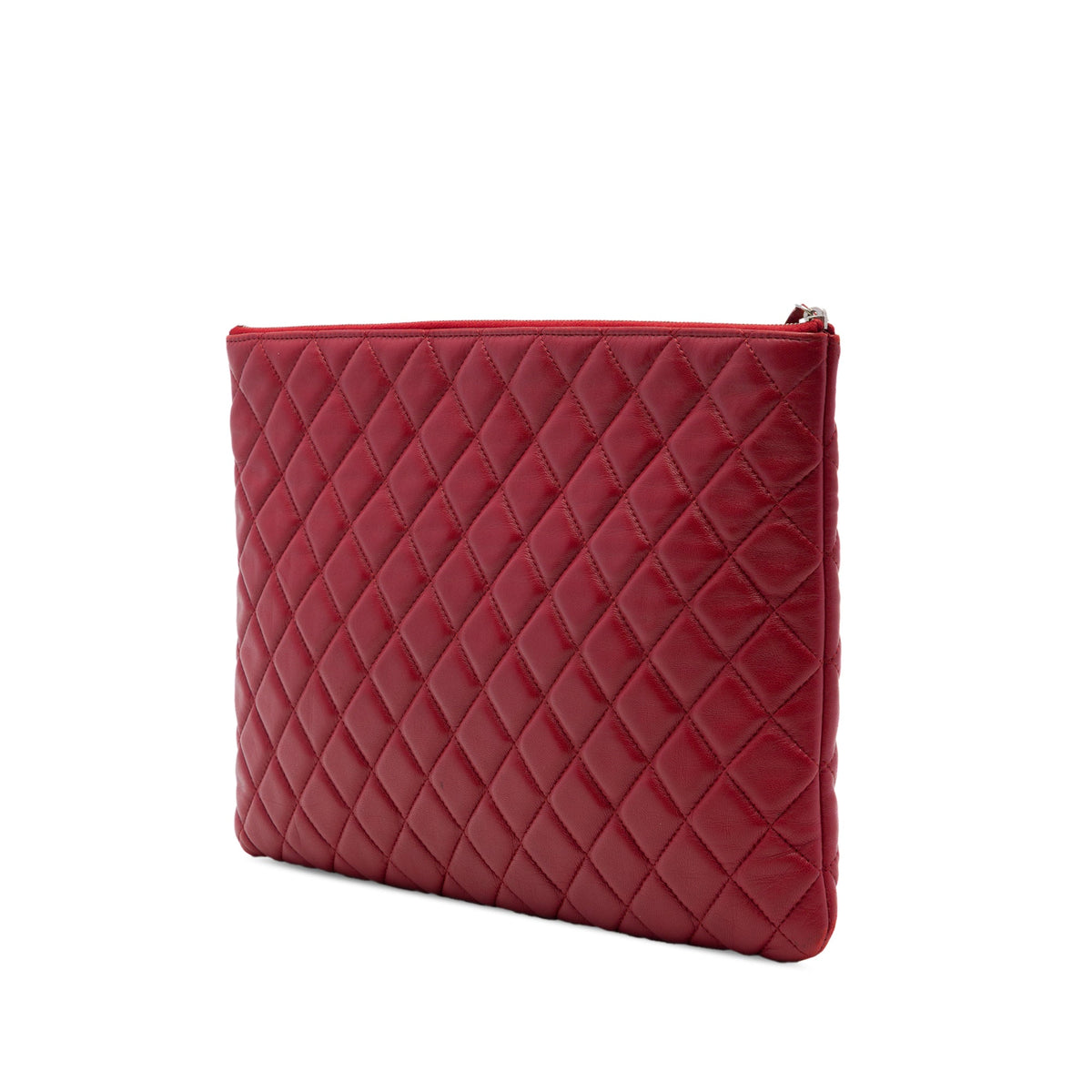 Chanel Large Quilted Lambskin O Case Clutch — Red